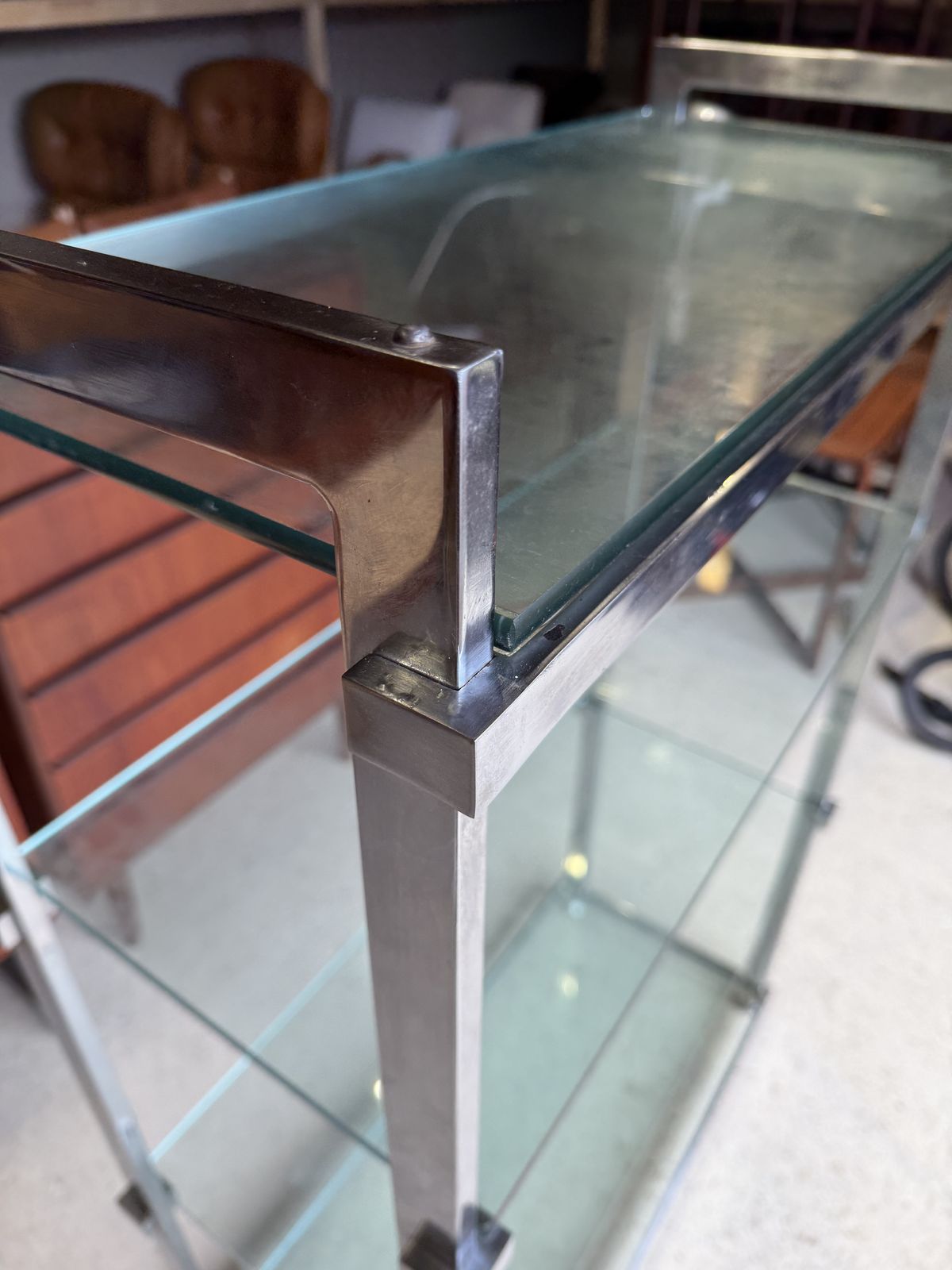 Mid Century Pieff Chrome And Glass Shelving Unit 1970s photo vinterior
