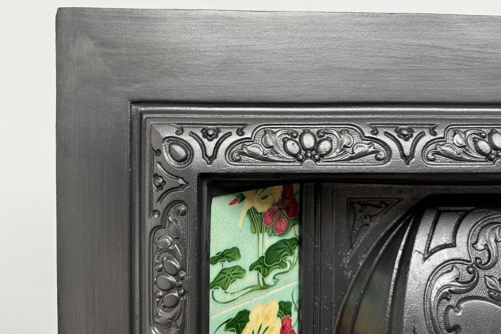 Antique Edwardian Art Nouveau Cast Iron Fireplace Grate Circa 1905 photo vintage