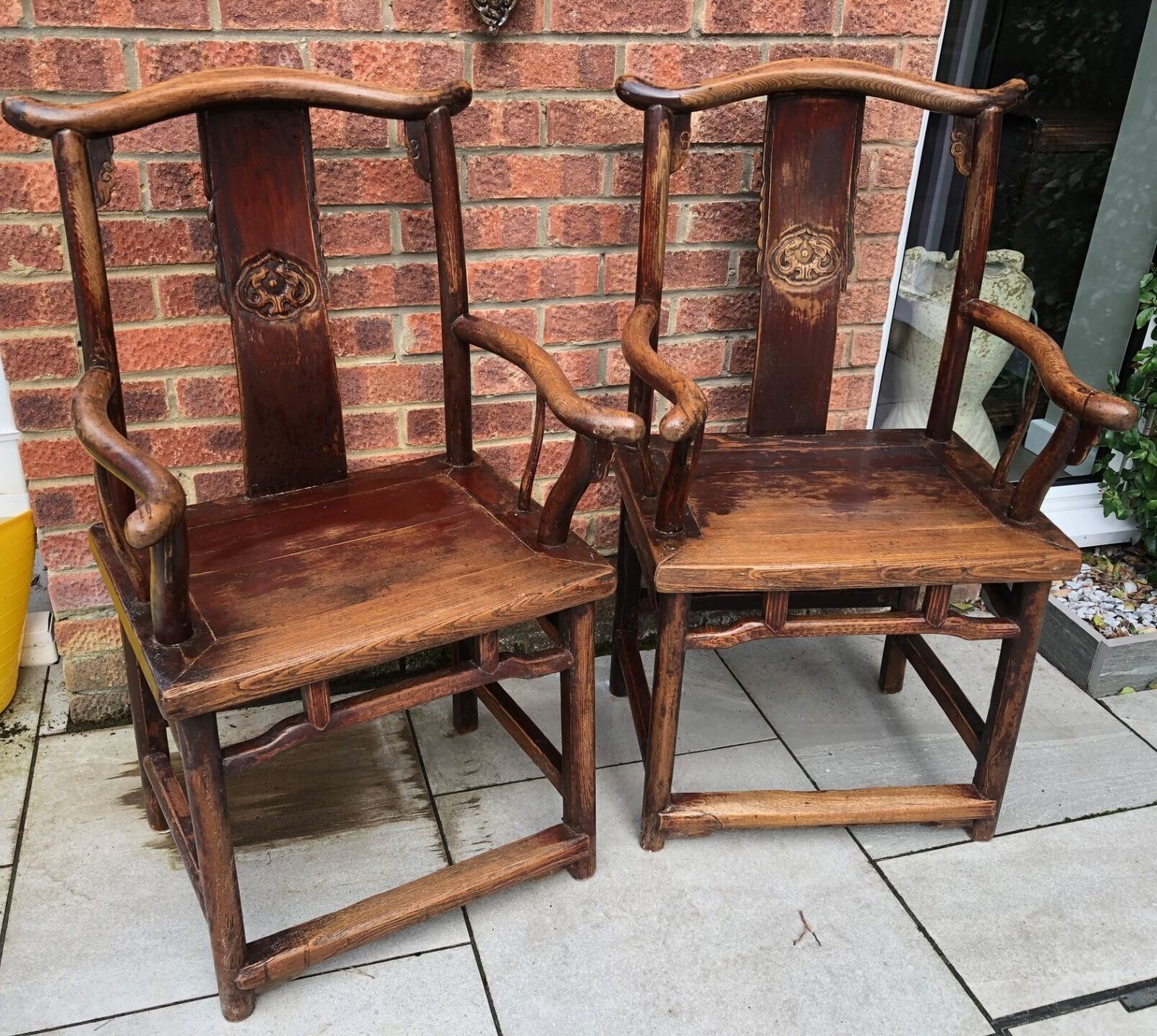 A Pair Of 19th Century Chinese Elm "Yokeback" Or "Official's Hat" Armchairs