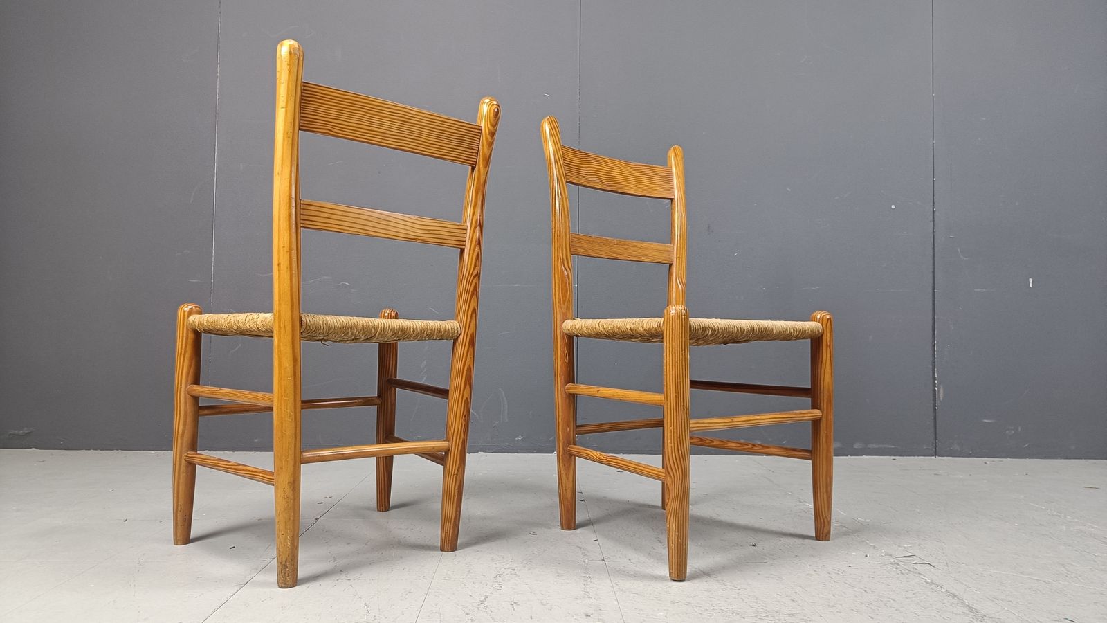 photo furniture Mid Century Oak And Wicker Dining Chairs, Set Of 4   1970s
