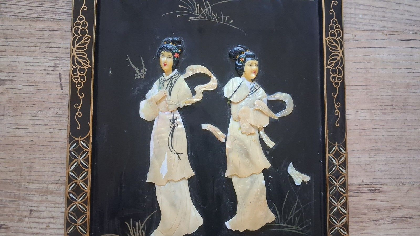 photo for sale Original  1960's Japanese Shibayama Mid Century Oriental Wall Panel