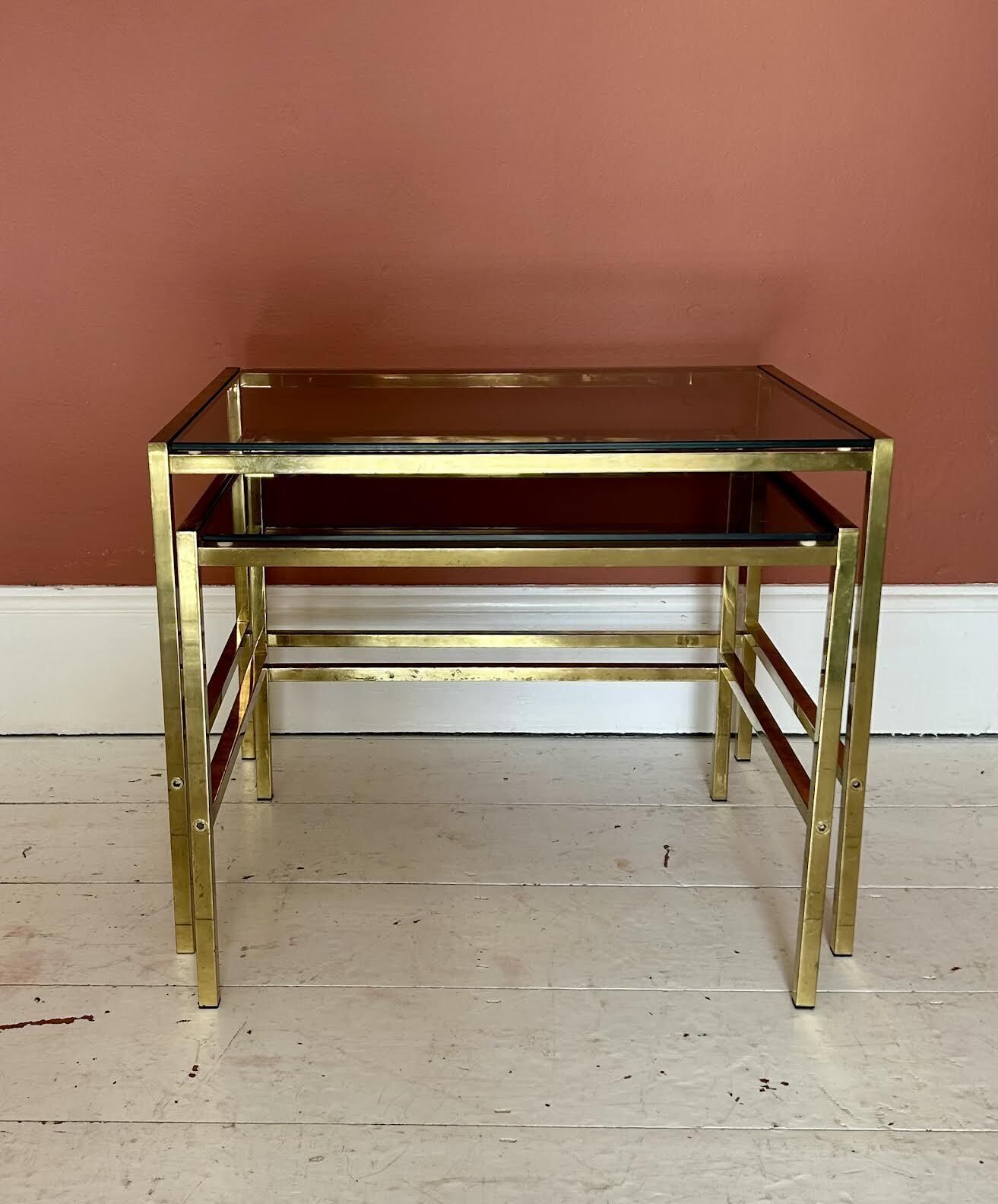 Nest Of 2 Vintage Brass Occasional Side Tables photo vinterior