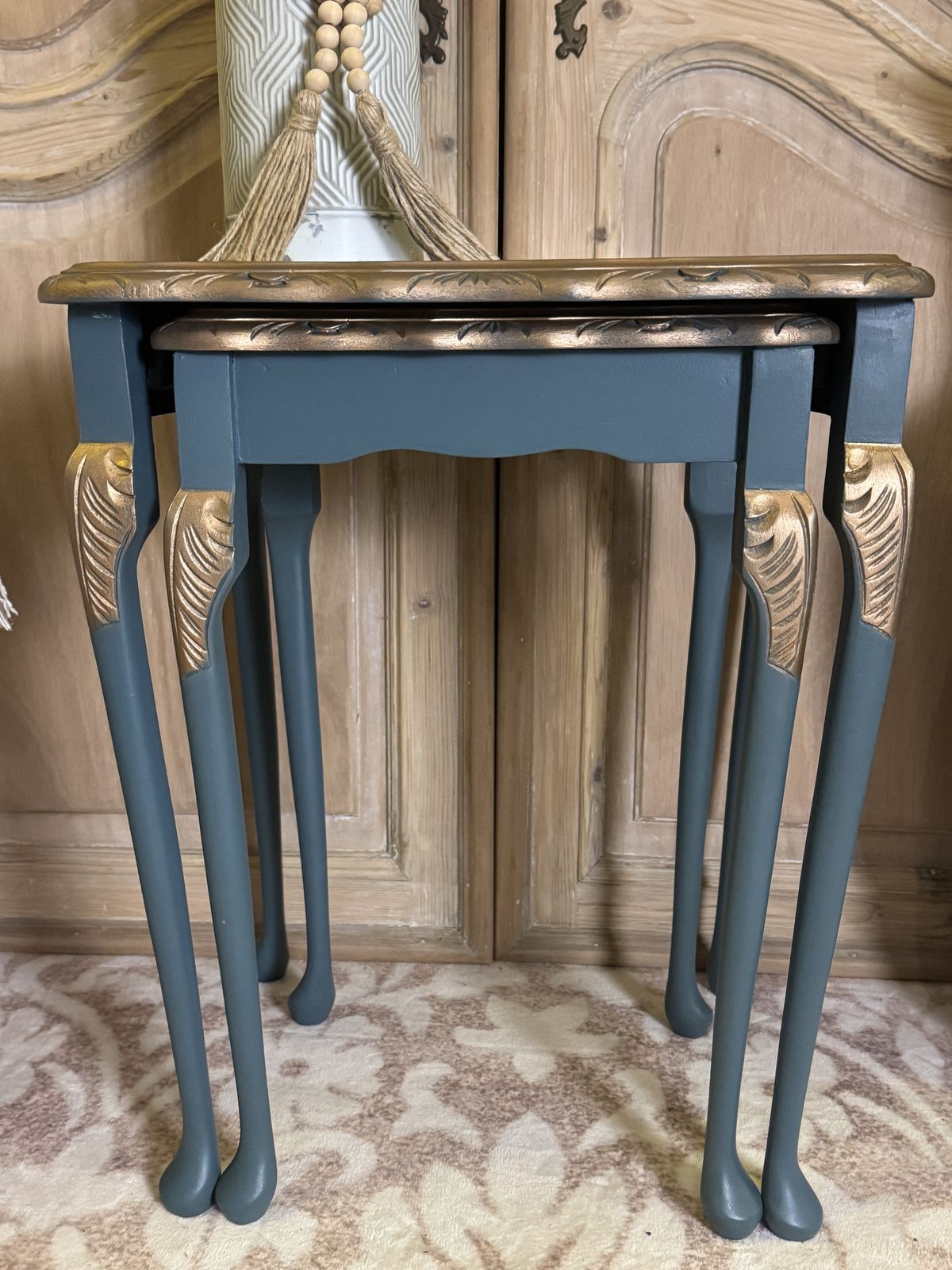 Vintage Mahogany Nest Of 2 Tables – Hand Painted & Decoupaged photo buy