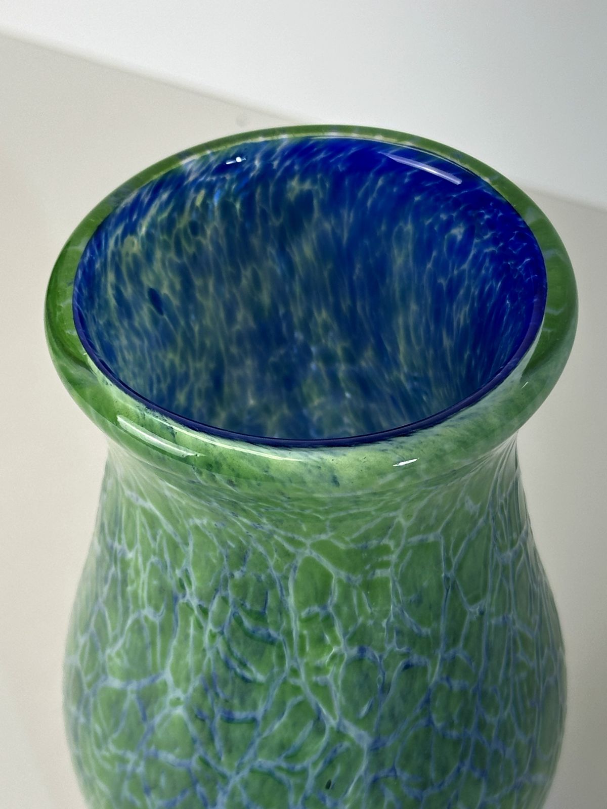 Art Glass Vase Green And Blue Crackle Glass Attributed To Gunnar Håkansson Johansfors Sweden 1930s photo vinterior