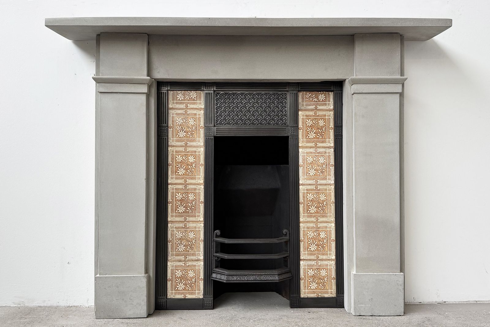 Antique 19th Century Victorian Grey Stone Fireplace Surround