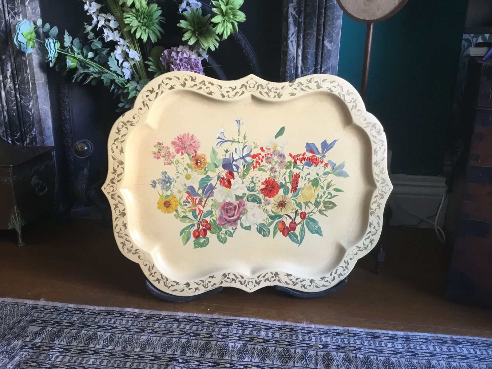 Large Early Victorian Papier Mâché Tray Unusual Flower Decoration photo furniture