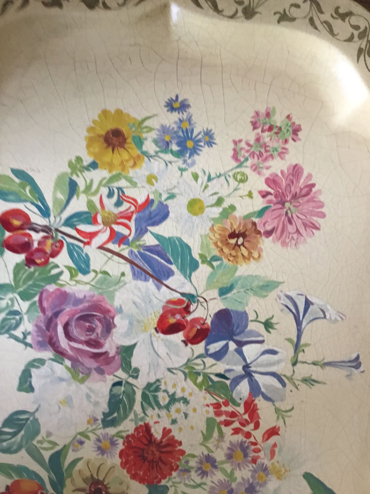 Large Early Victorian Papier Mâché Tray Unusual Flower Decoration photo Art