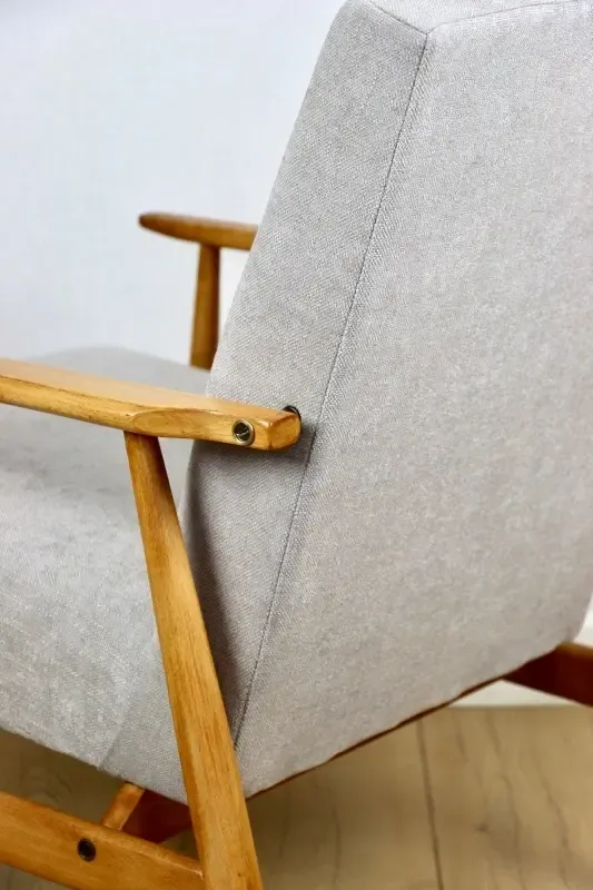 Lis Armchair, 1970s Beige Light Wood Design Henryk Lis photo buy