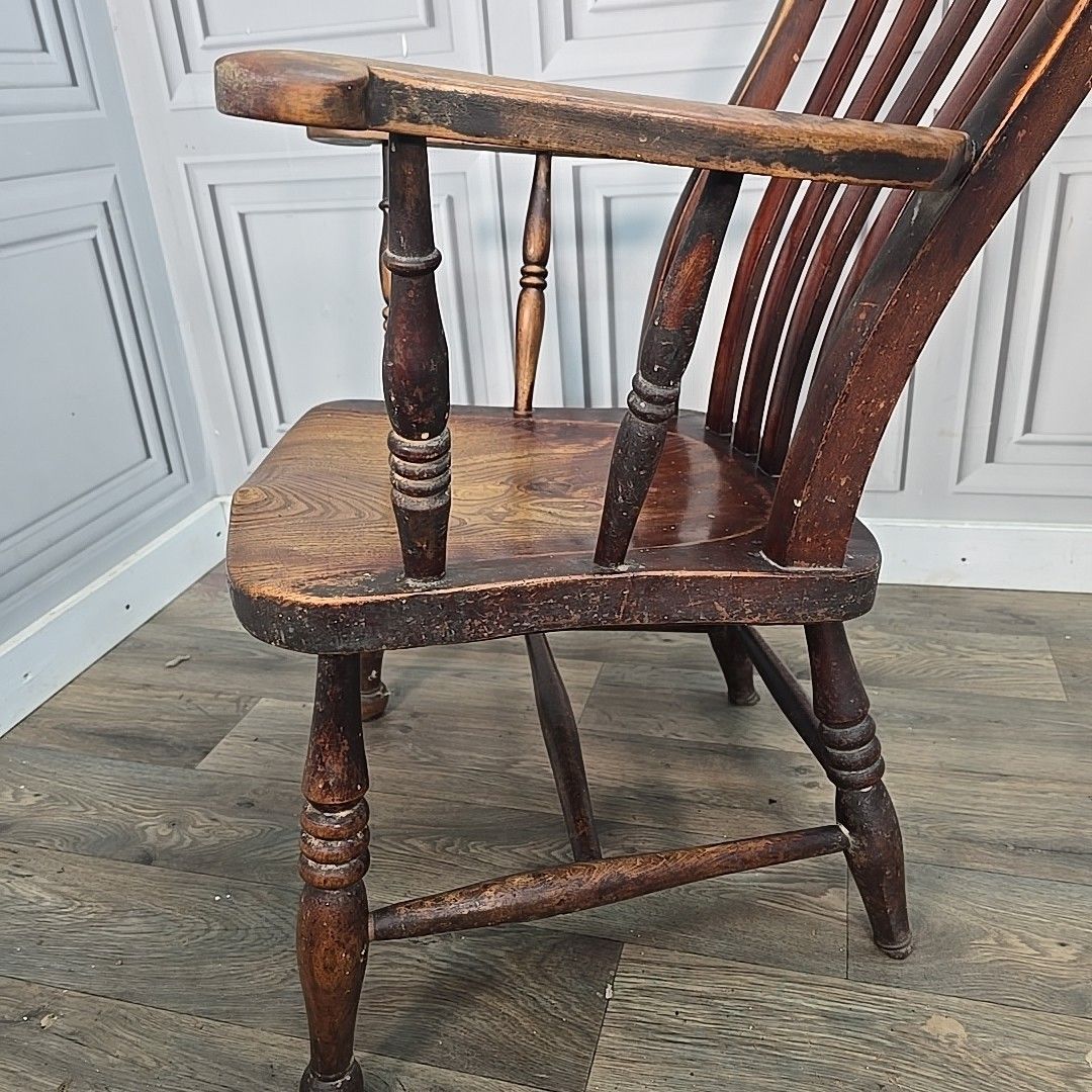 photo buy Antique Windsor Elbow Chair Lath Back Armchair Solid Wood Elm Victorian Seat