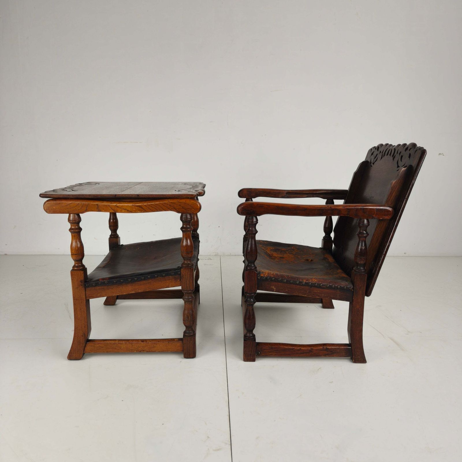 Pair Of English Antique Jacobean Monk Armchairs / Tables By F. Parker & Sons Ltd photo Furniture