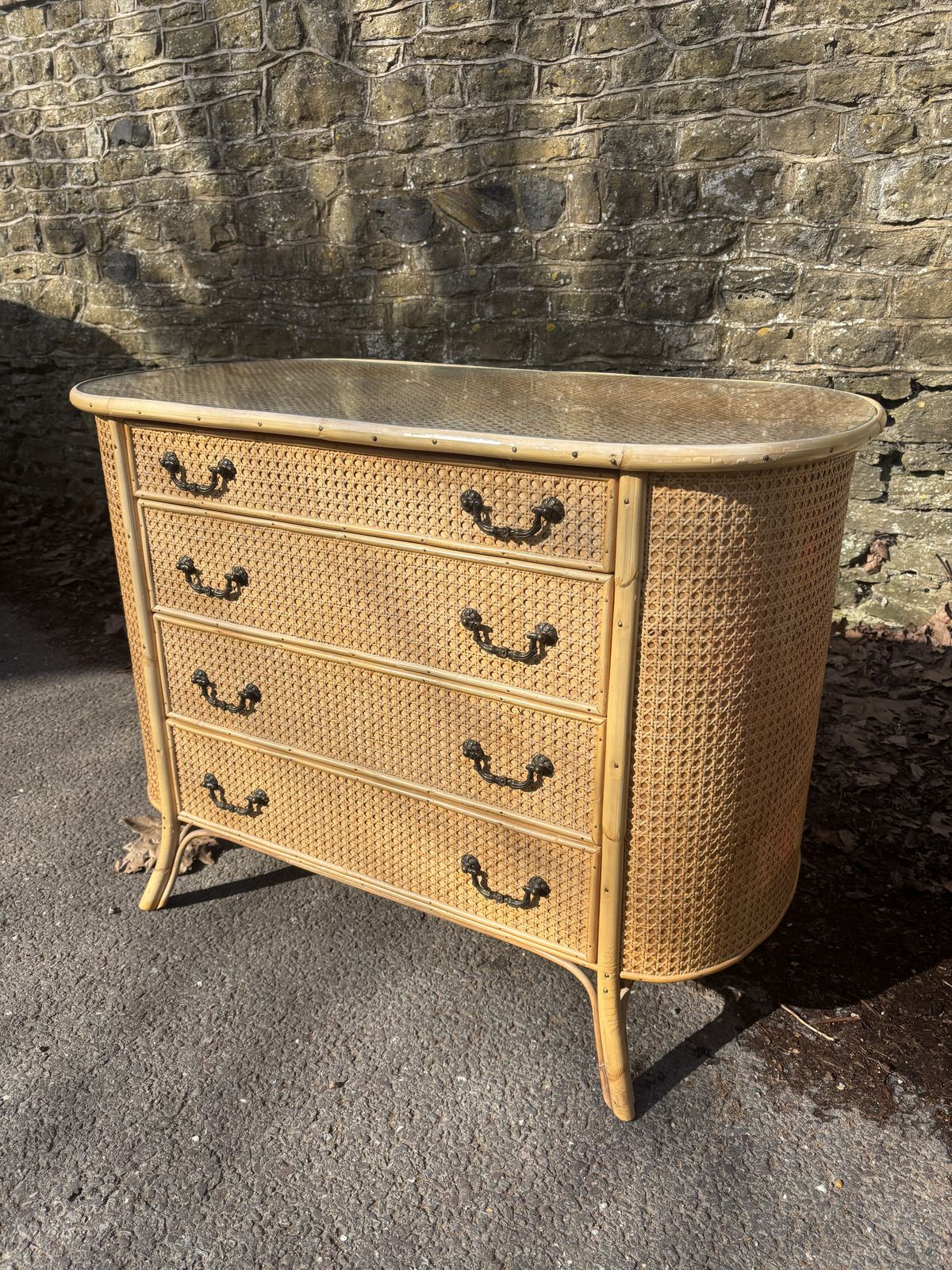 Vintage Mid Century Rattan Cane Bamboo Chest Of Drawers Czechoslovakia