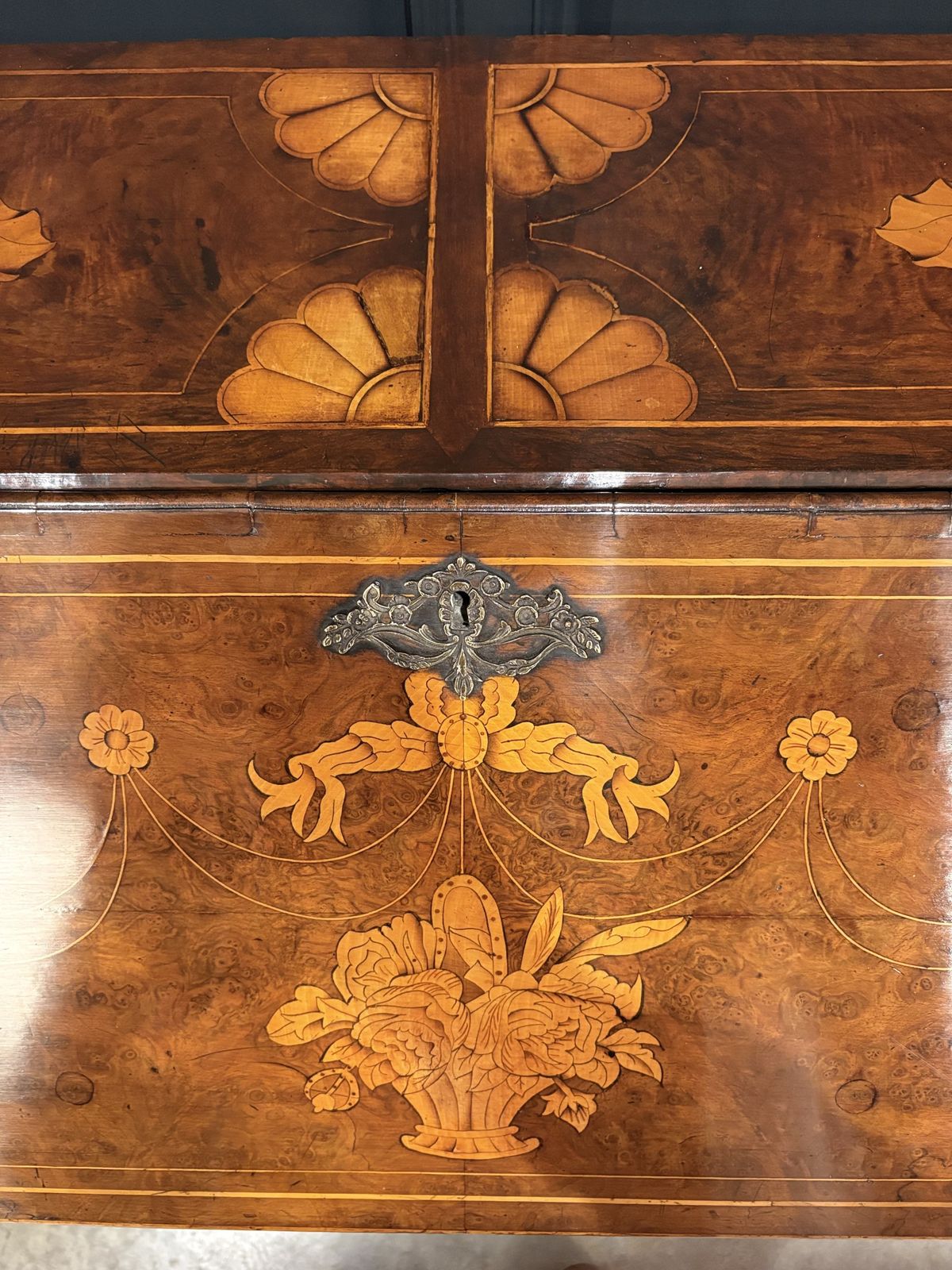 photo furniture Dutch Marquetry Inlaid Walnut Bureau