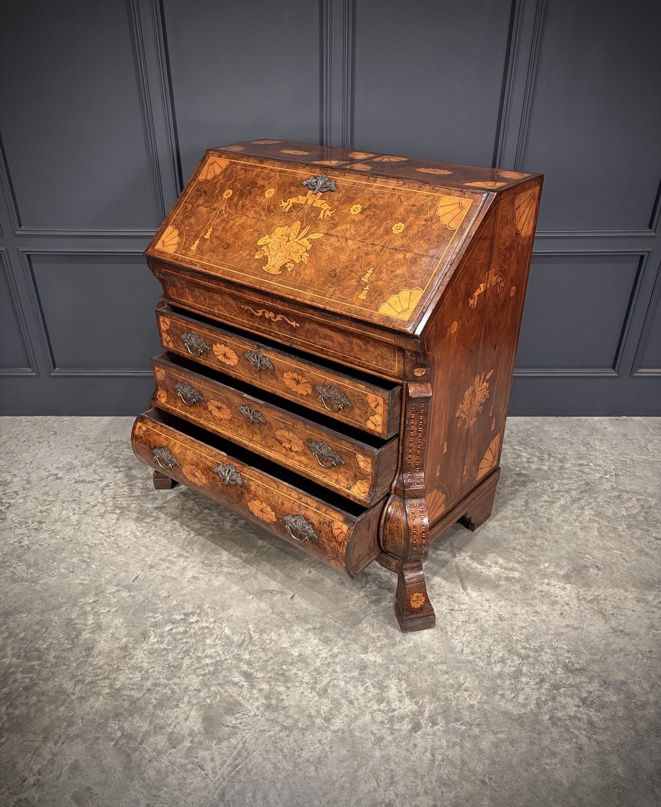 Furniture Dutch Marquetry Inlaid Walnut Bureau photo