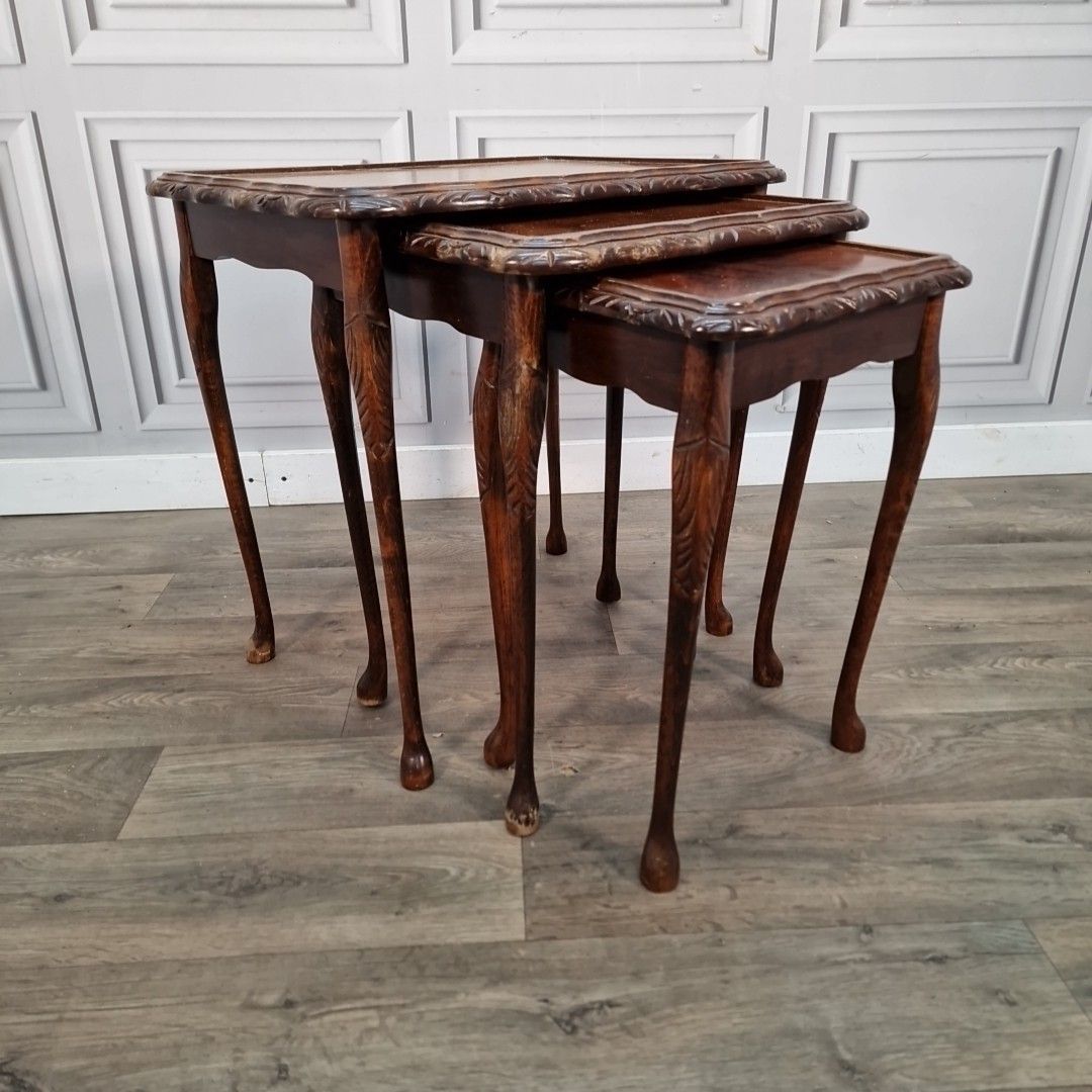 Vintage Nest Of Tables Mahogany Queen Anne Antique Style Nesting Side Table photo furniture