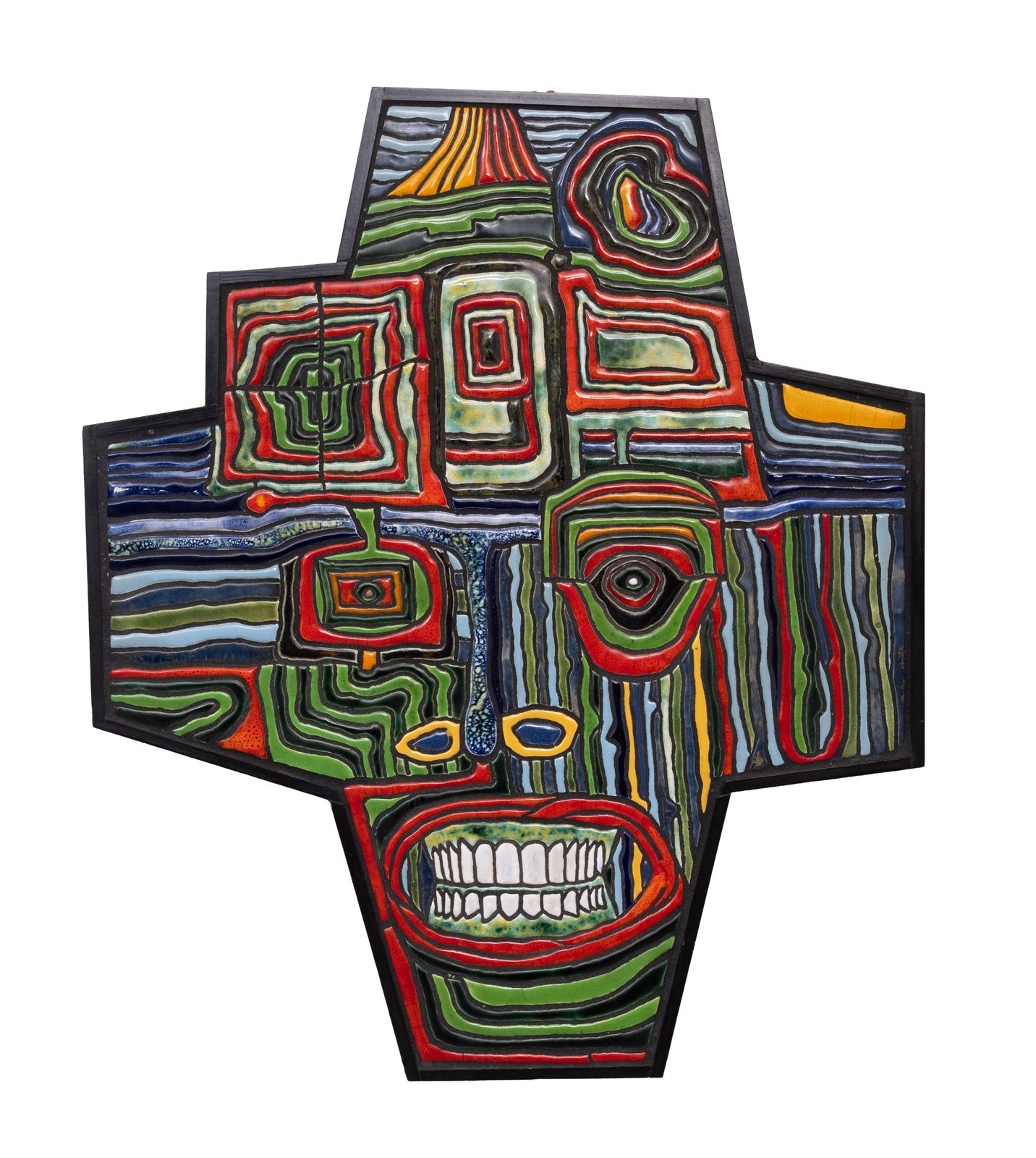 Psychedelisch Keramisch Wandobject, The Smile, Karel F. Van Der Wilk. 1977, Holland
