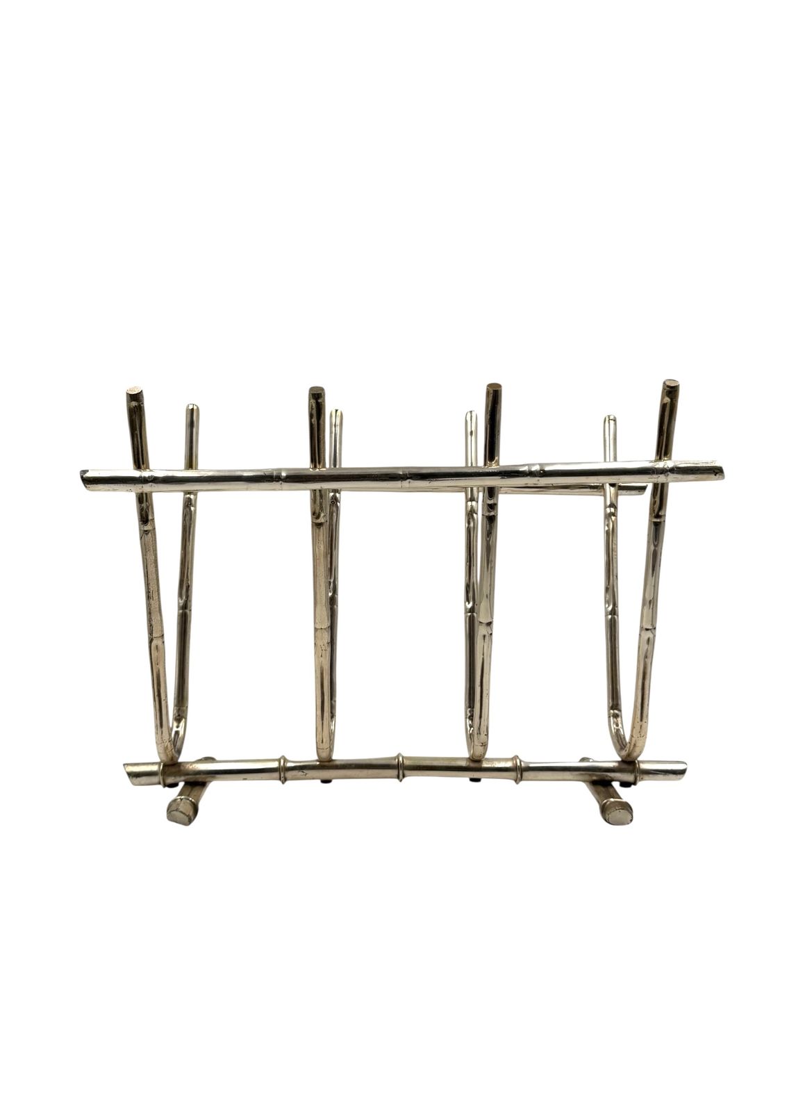 Hollywood Regency Bamboo Shaped Brass Magazine Rack, Italy 1970s photo for sale