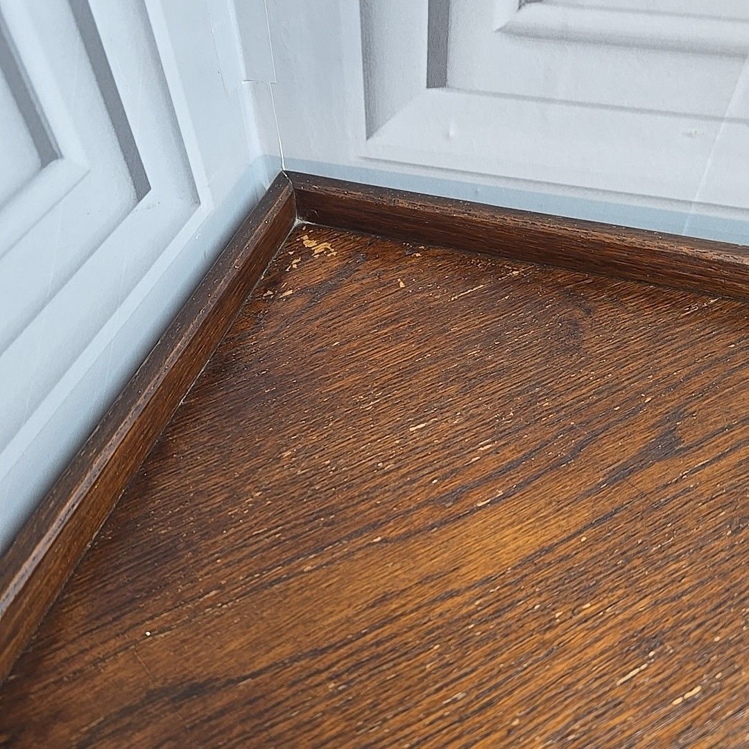 photo buy Antique Oak Corner Cabinet Glazed Door Display Shelves Cupboard Solid Wood