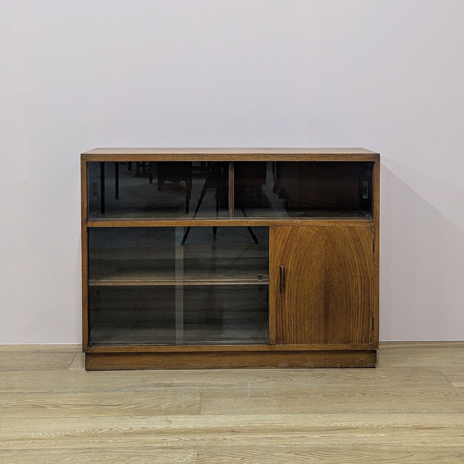 photo furniture Vintage 1950s Oak Glazed Bookcase Cabinet