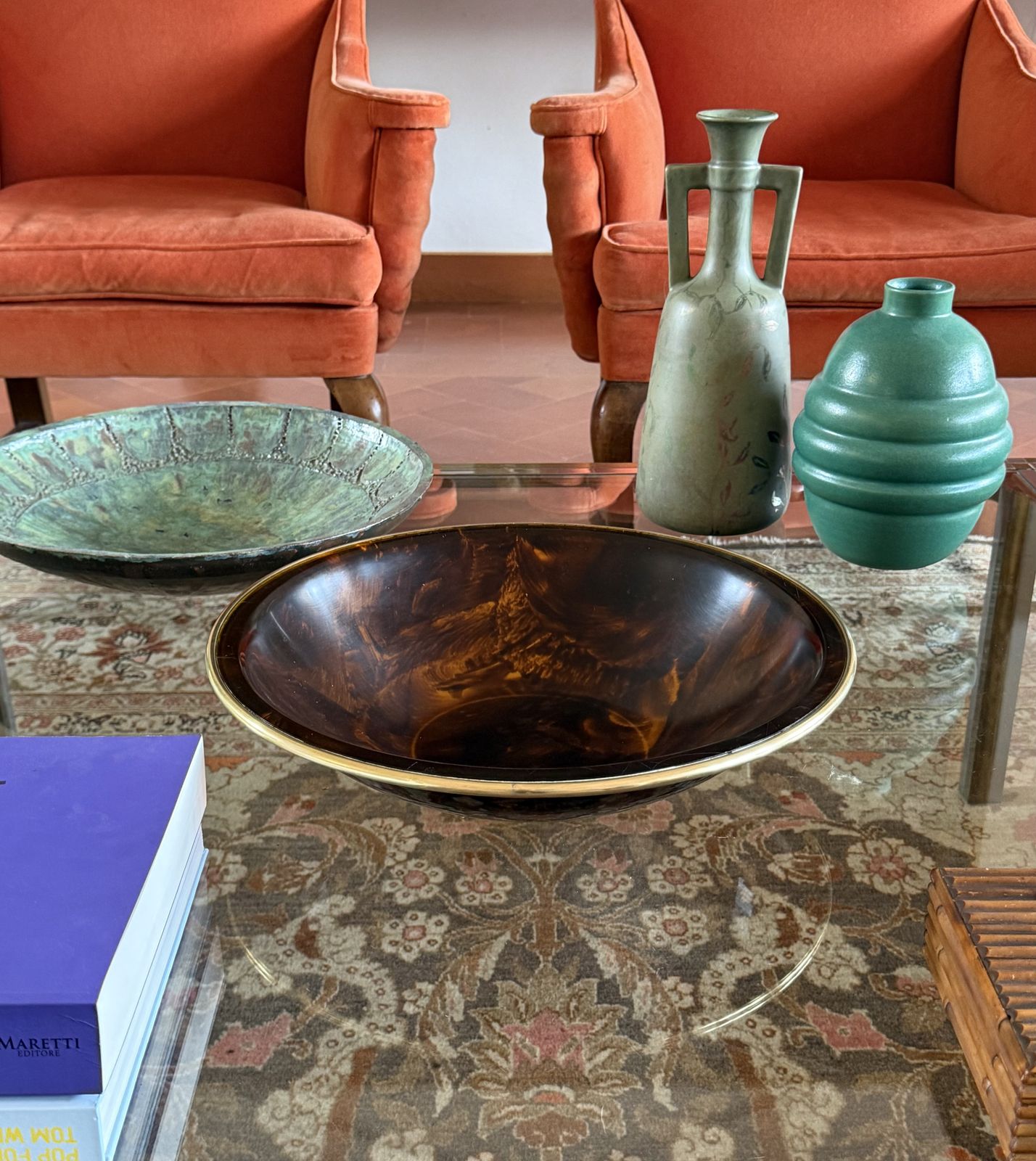 Hollywood Regency Brass And Tortoiseshell Lucite Bowl / Centerpiece, Italy 1970s photo furniture