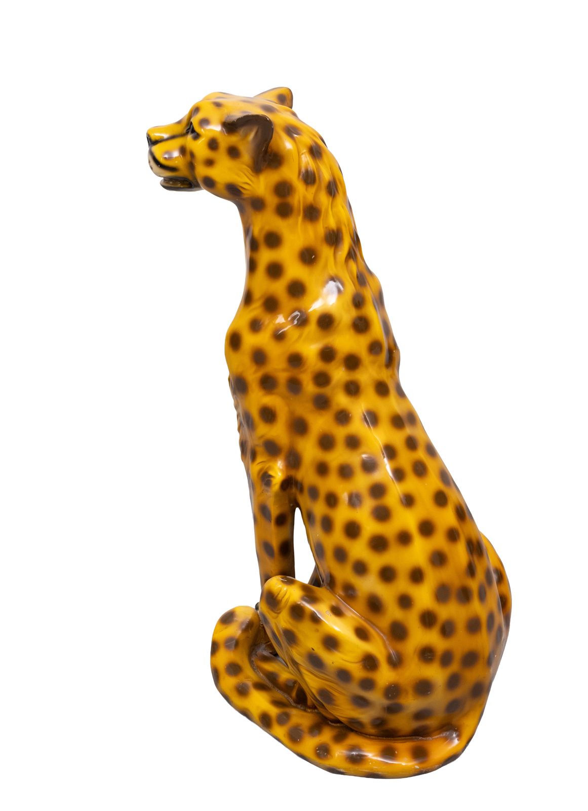 photo furniture Italiaans Keramisch Monumentaal Cheetahbeeld, Grote Kat, Jaren 1970