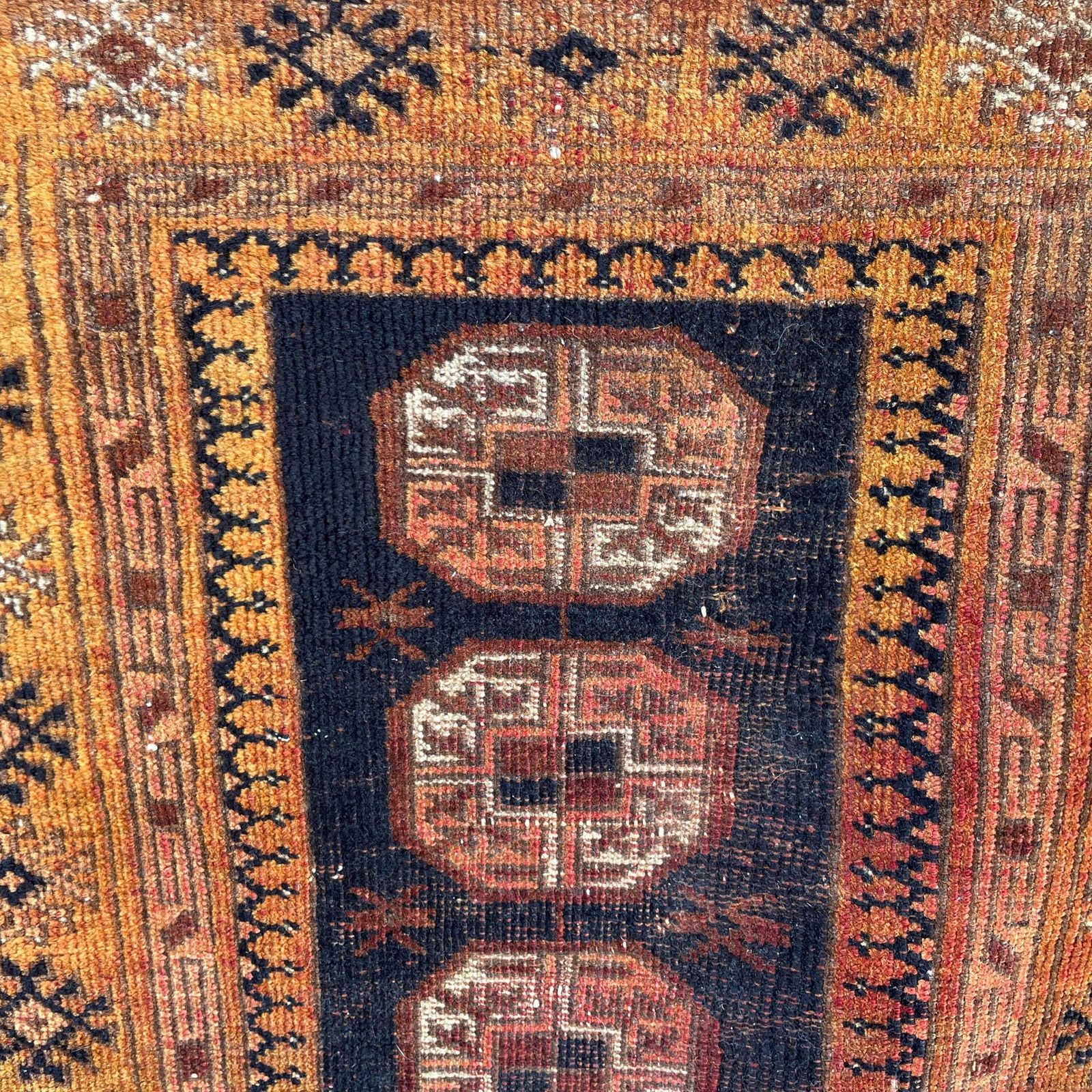 Middle Eastern Wool Rug Hand Knotted Orange Brown Geometric Patter Small Area Carpet Low Pile Hallway Bedroom Living Room photo 145.0