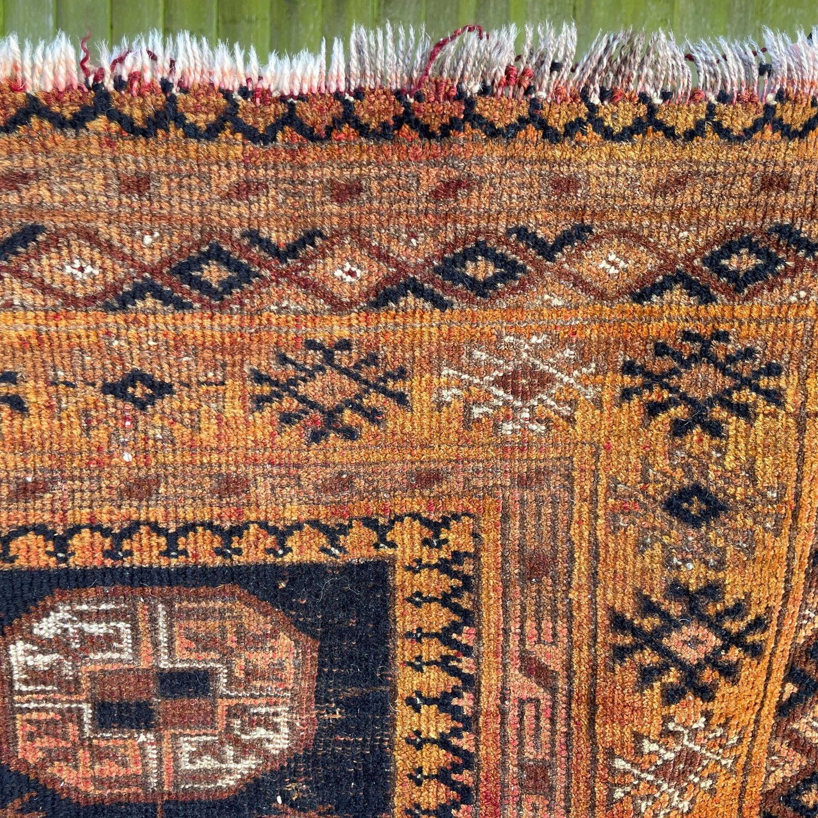 Middle Eastern Wool Rug Hand Knotted Orange Brown Geometric Patter Small Area Carpet Low Pile Hallway Bedroom Living Room photo vinterior