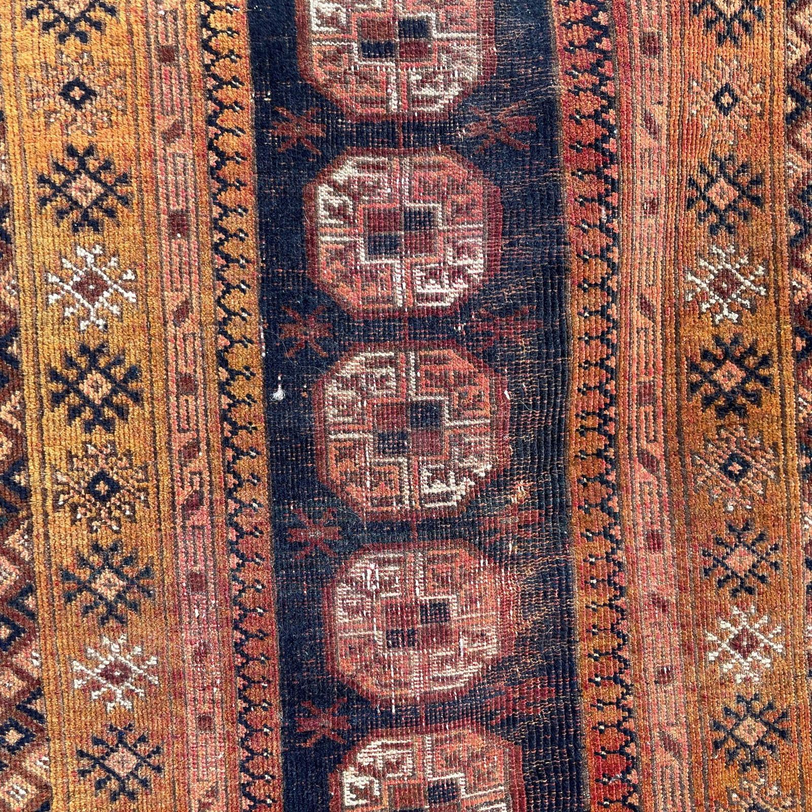 Middle Eastern Wool Rug Hand Knotted Orange Brown Geometric Patter Small Area Carpet Low Pile Hallway Bedroom Living Room photo vintage