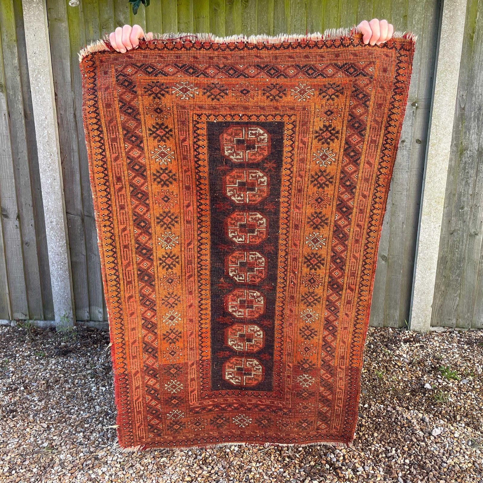photo vinterior Middle Eastern Wool Rug Hand Knotted Orange Brown Geometric Patter Small Area Carpet Low Pile Hallway Bedroom Living Room