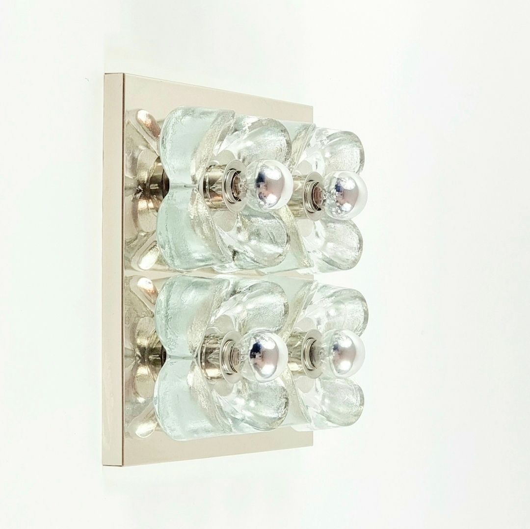 Xl Mid Century Modern Bloemen Glas & Chroom Wandlamp Van Sische, Duitsland, Jaren 1960/1970 photo for sale