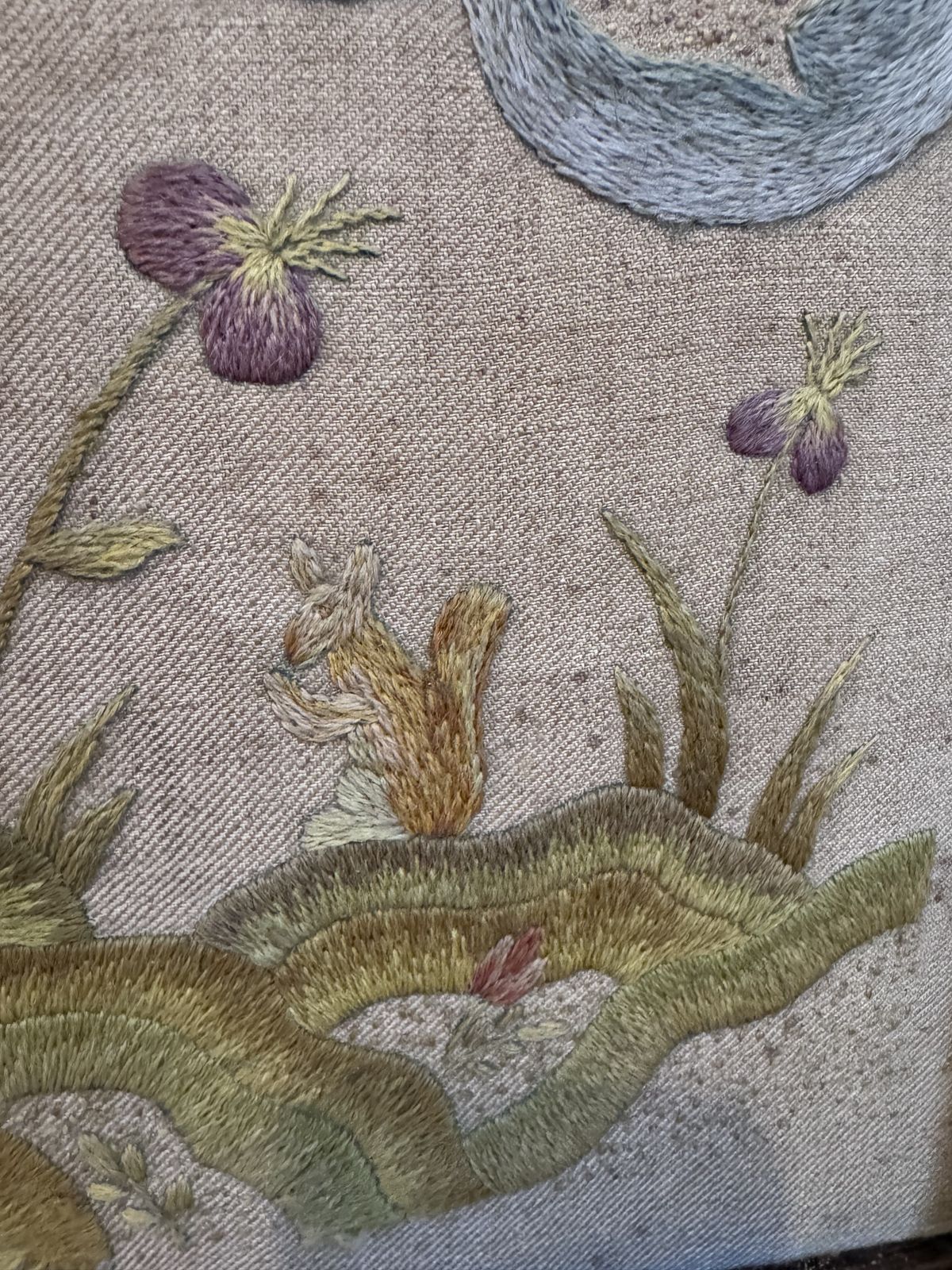 Antique Silk Embroidered Wooden Firescreen photo for sale