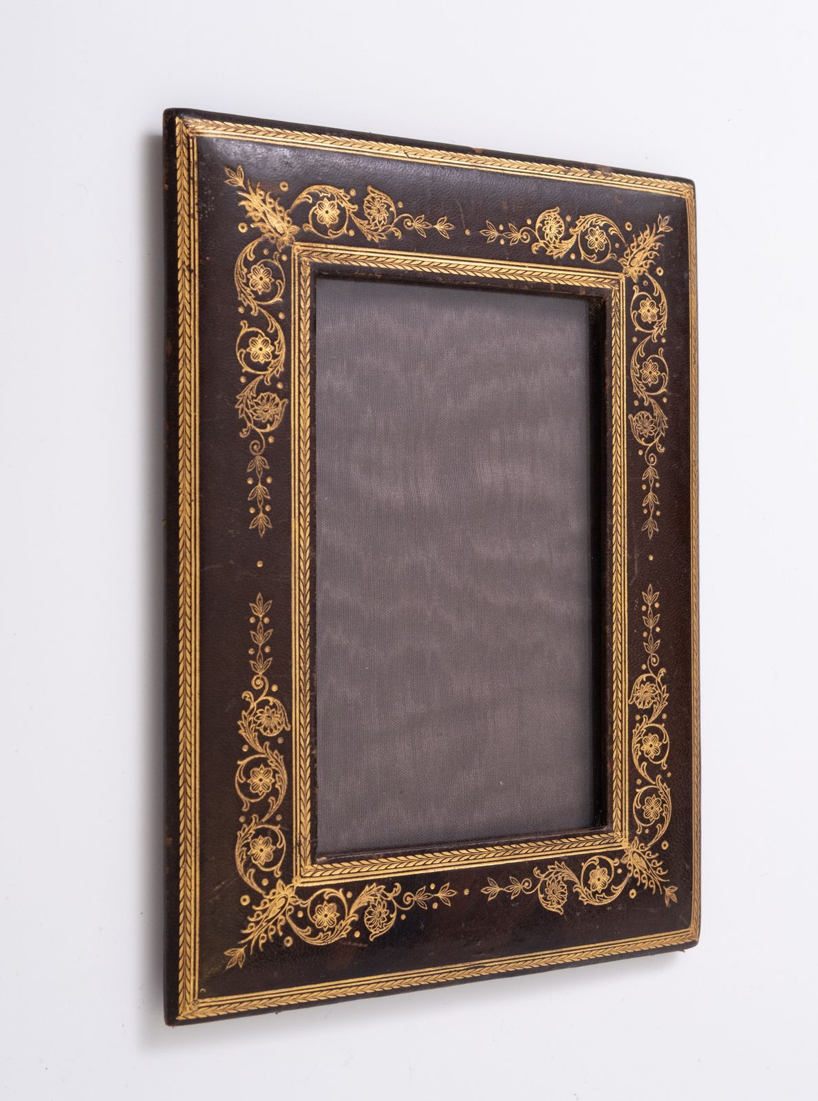Gold Embossed Leather Picture Frame France 1920s photo furniture