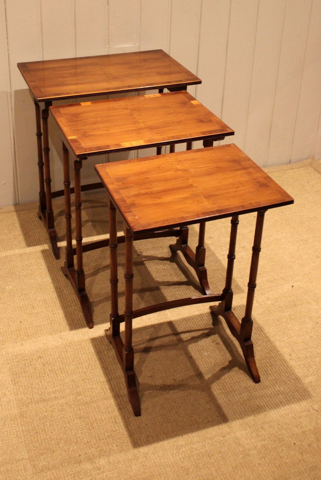 Furniture Nest Of Three Yew Wood Tables, 1960s photo
