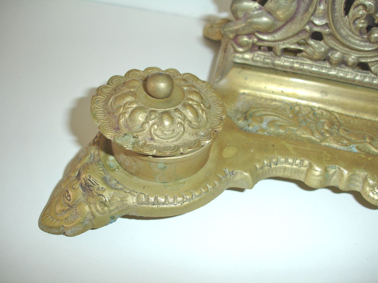 Cherub Letter Rack Brass Baroque French Desk Tidy Metal Pen Holder 2 Inkwells photo furniture