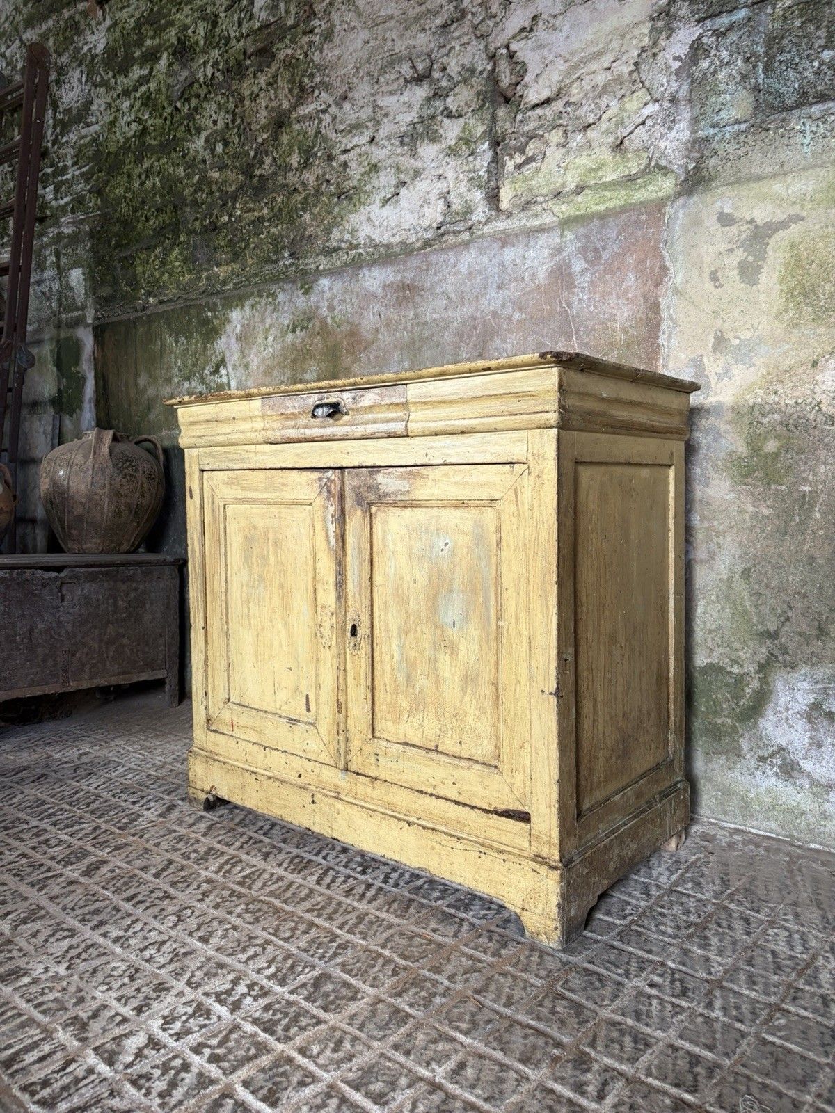 Antique French Provincial Yellow Farmhouse Pine Buffet Sideboard  19th Century. photo furniture