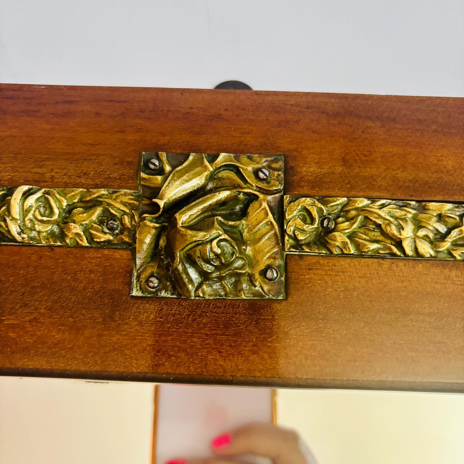 Rare Antique Art Nouveau Wall Mirror With Relief Cast Gilt Mounts 1900 photo vintage