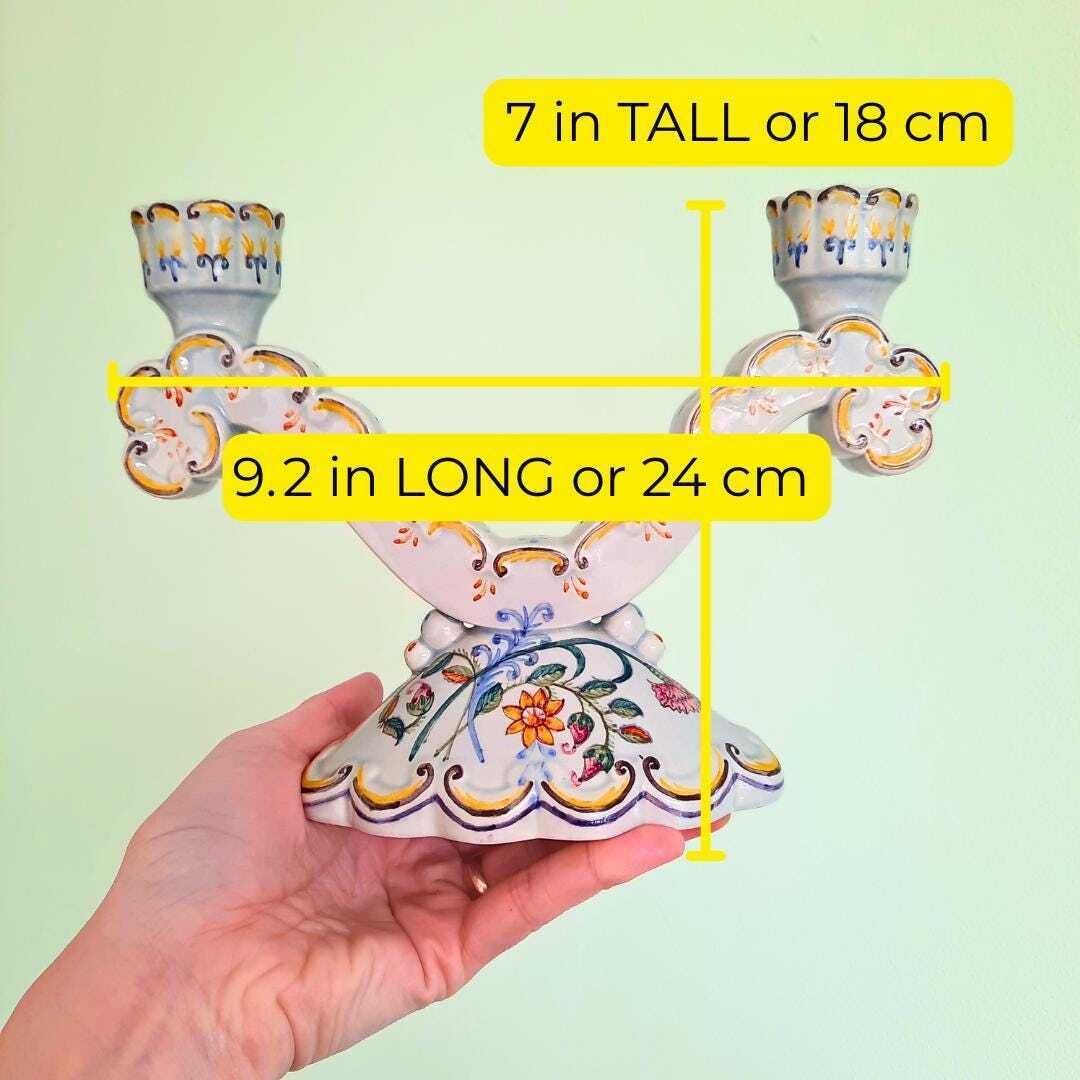 1930's Portuguese Rococo Hand Painted Polychrome Candelabra Made In 1939 photo for sale