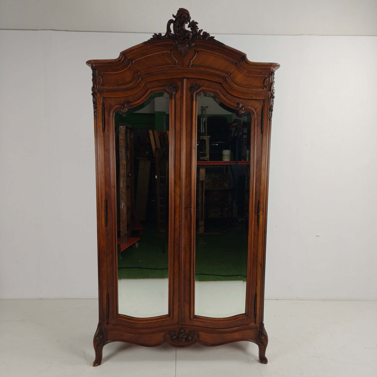 French Louis XV Style Carved Wood Armoire With Mirrored Doors photo for sale