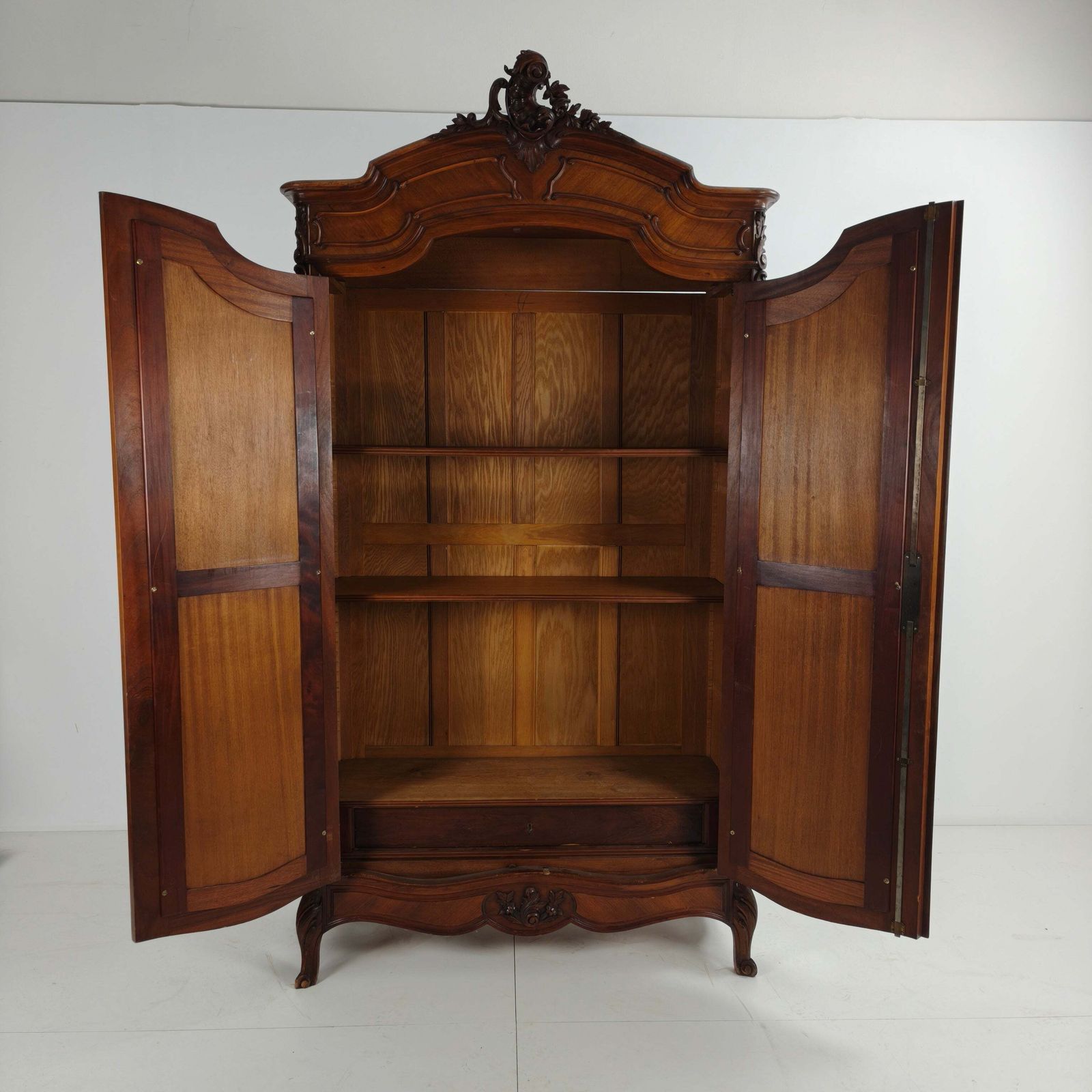 French Louis XV Style Carved Wood Armoire With Mirrored Doors photo 1016.0