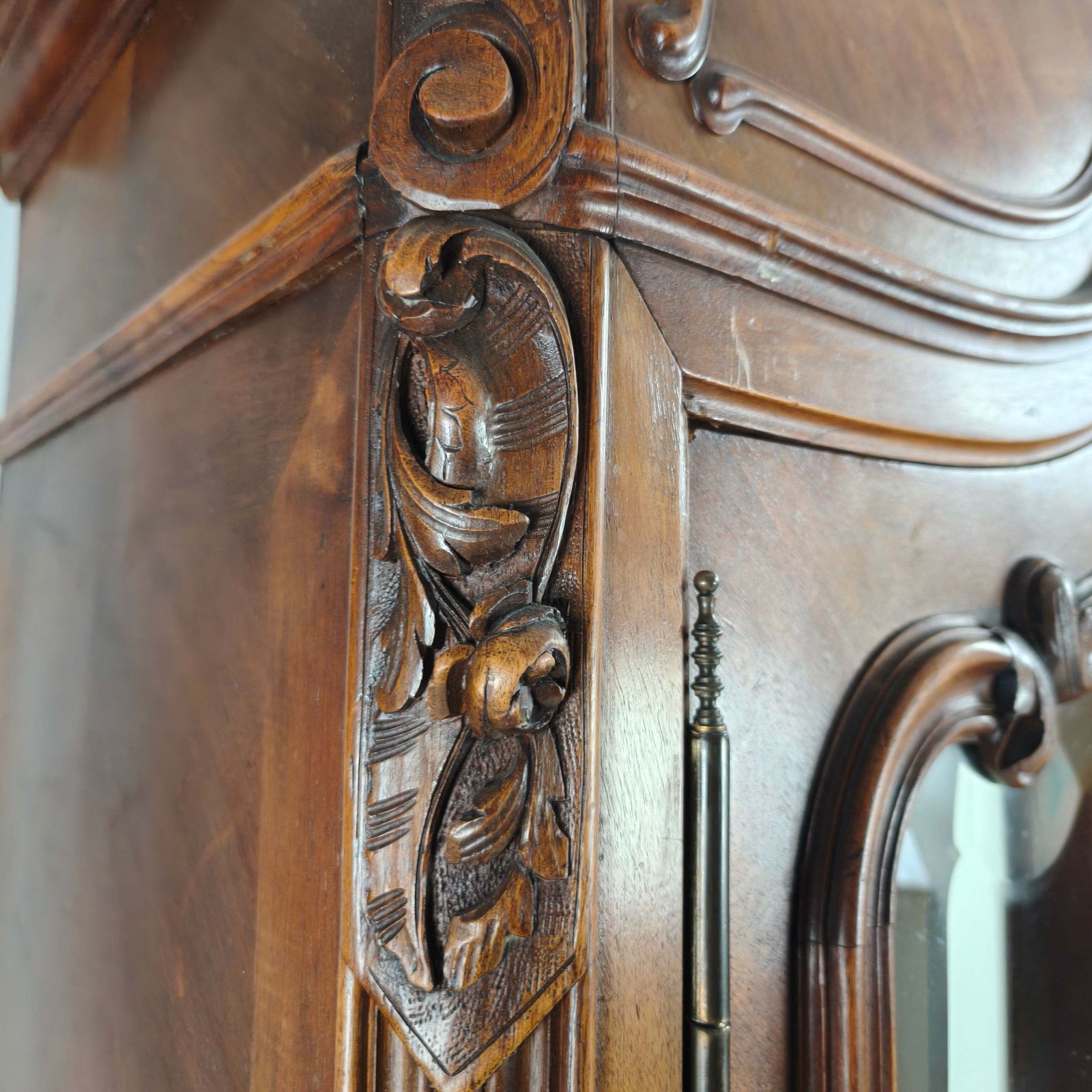 French Louis XV Style Carved Wood Armoire With Mirrored Doors photo vintage