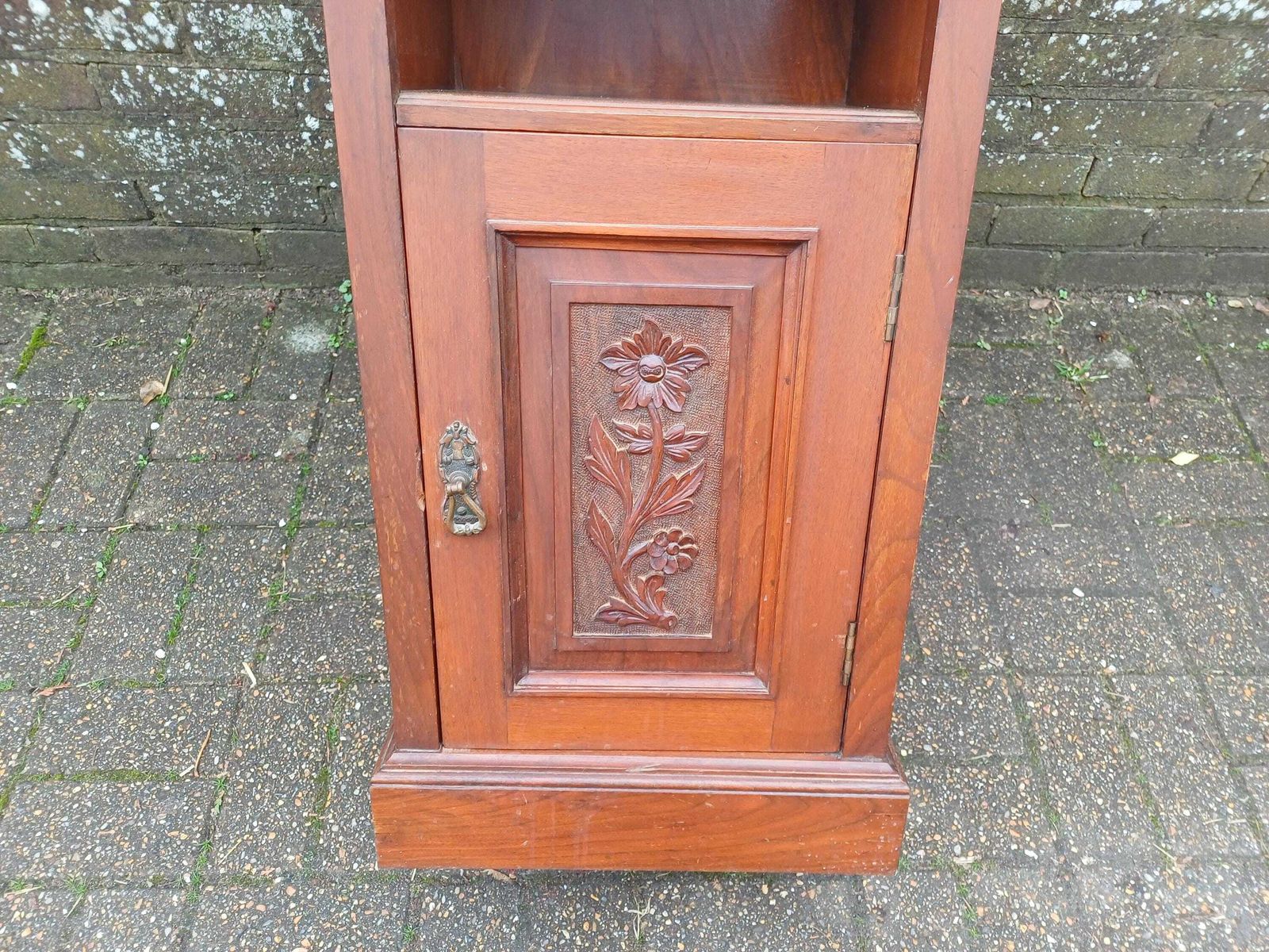 photo buy Victorian Mahogany Pot Cupboard Bedside Cabinet Antique Edwardian Nightstand Carved Flower Door Solid Wood Side Table