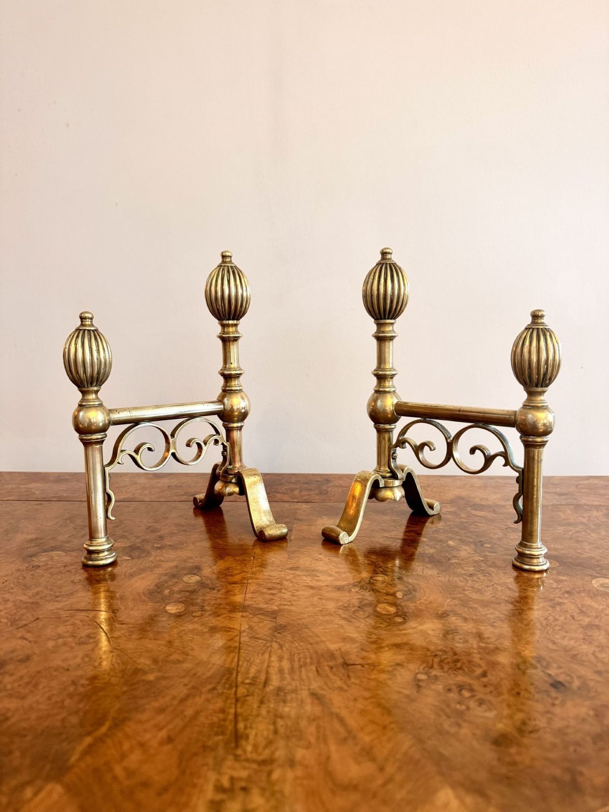 Fine Quality Pair Of Georgian Brass Fire Dogs photo Home Decor