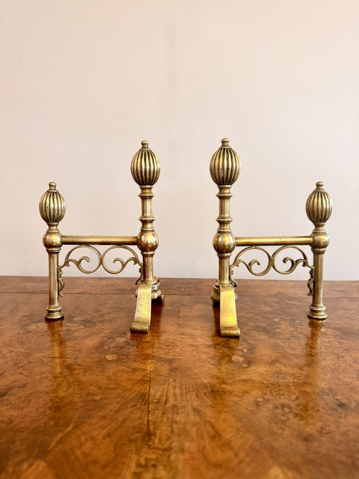 Fine Quality Pair Of Georgian Brass Fire Dogs photo 425.0