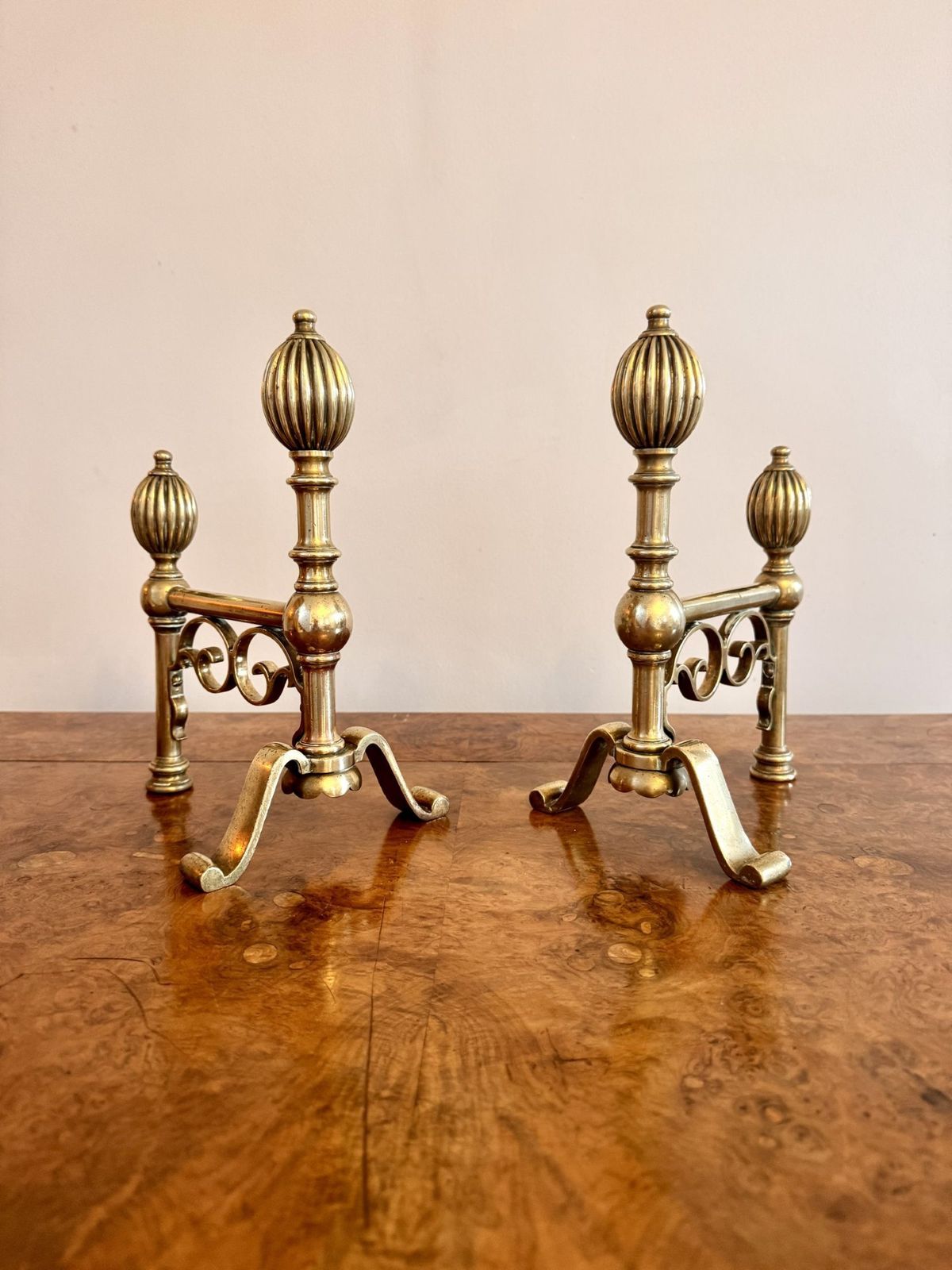 Fine Quality Pair Of Georgian Brass Fire Dogs