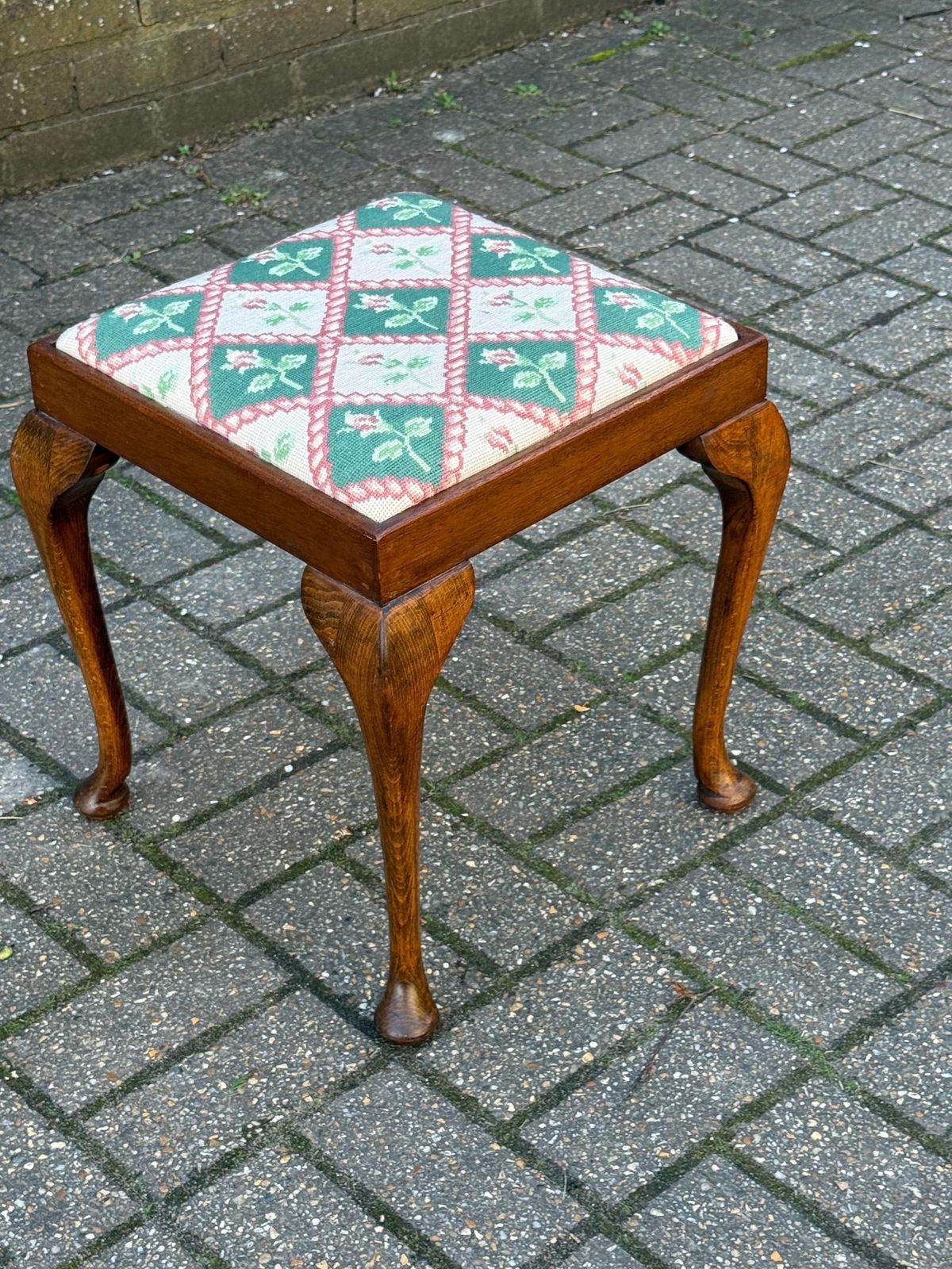 photo buy Vintage 1930s Queen Anne Style Stool With Upholstered Needlepoint Seat