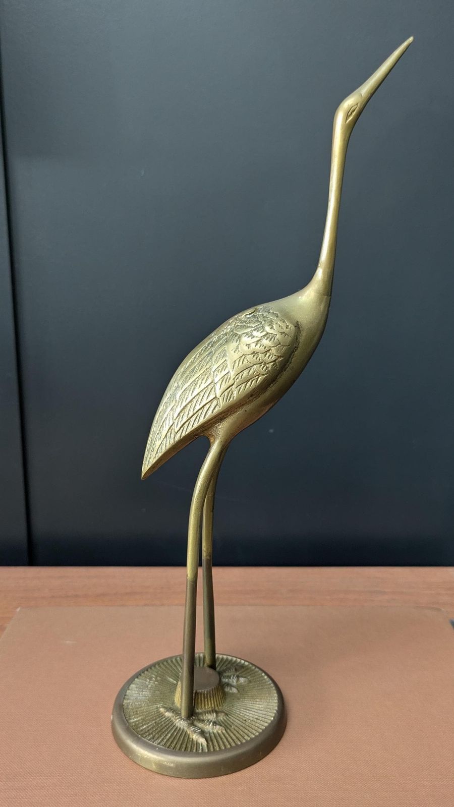 Vintage Brass Crane Statue – Mid Century Modern Bird Figurine – Elegant Heron Decor – Hollywood Regency Style Accent