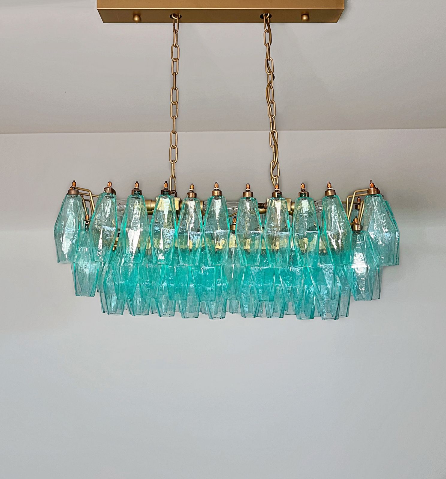 Elegant Murano Poliedri Chandelier   Carlo Scarpa   84 Turquoise Glasses photo 1670.0