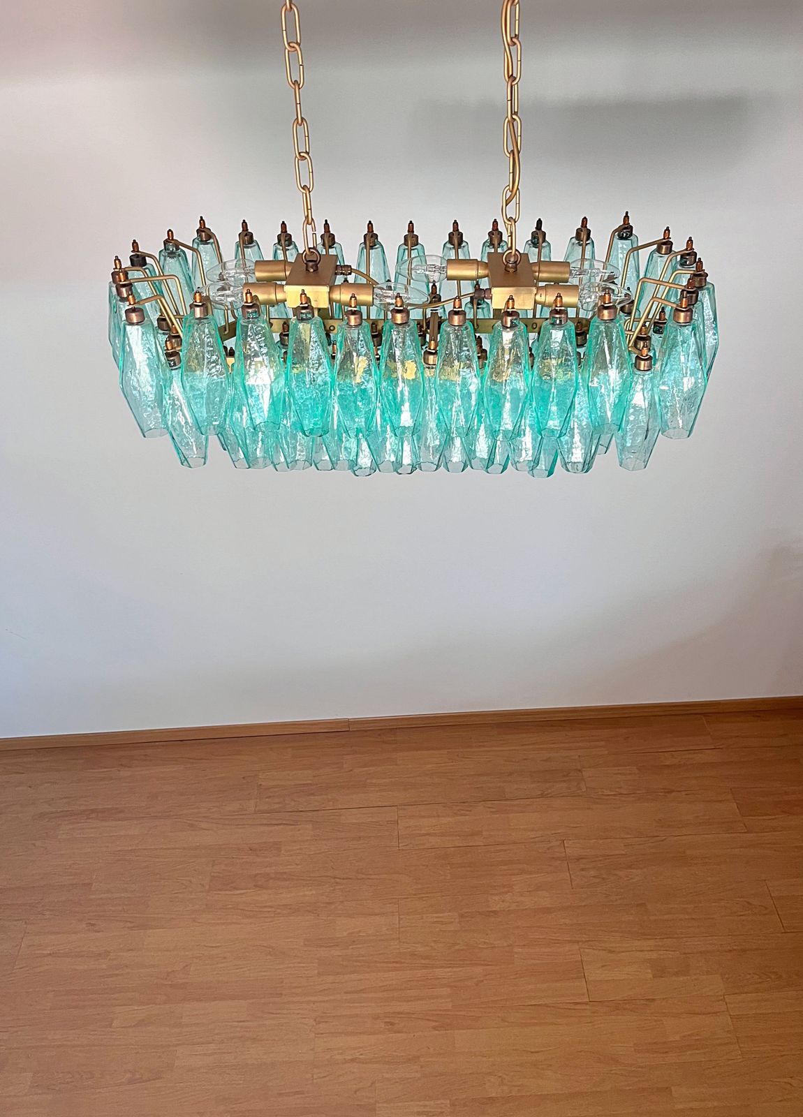 photo for sale Elegant Murano Poliedri Chandelier   Carlo Scarpa   84 Turquoise Glasses