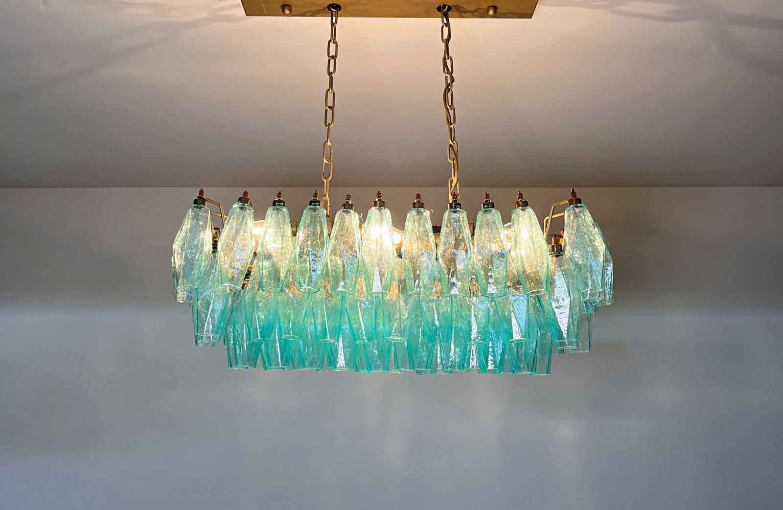 photo buy Elegant Murano Poliedri Chandelier   Carlo Scarpa   84 Turquoise Glasses