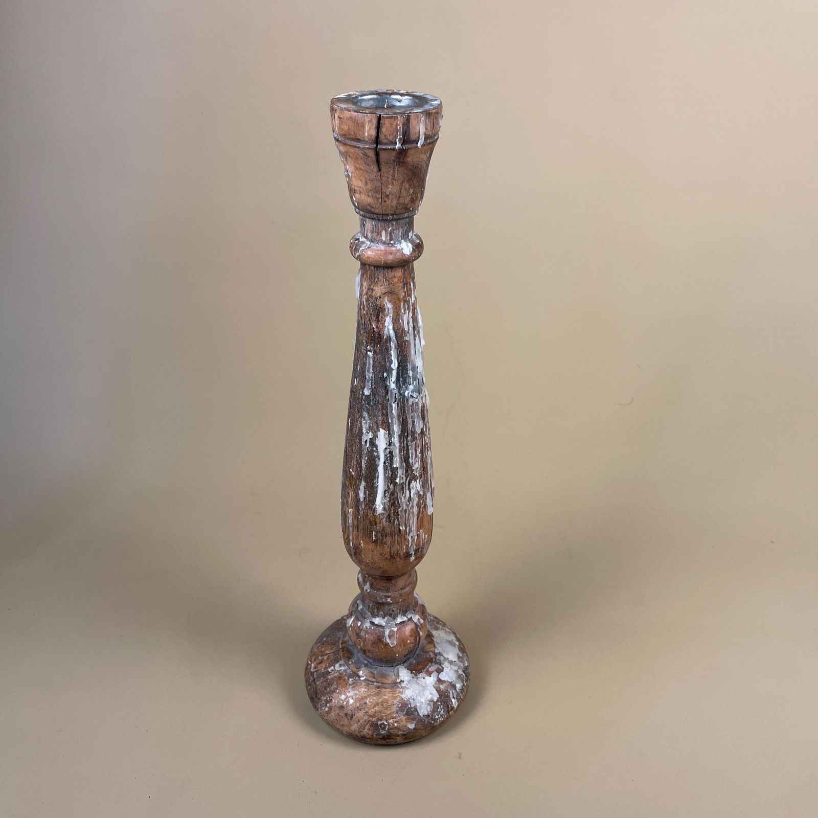 Large Vintage Wooden Candlestick Holder Indian Hand Carved Candle Stick Old Wax Table Display Piece Prop.