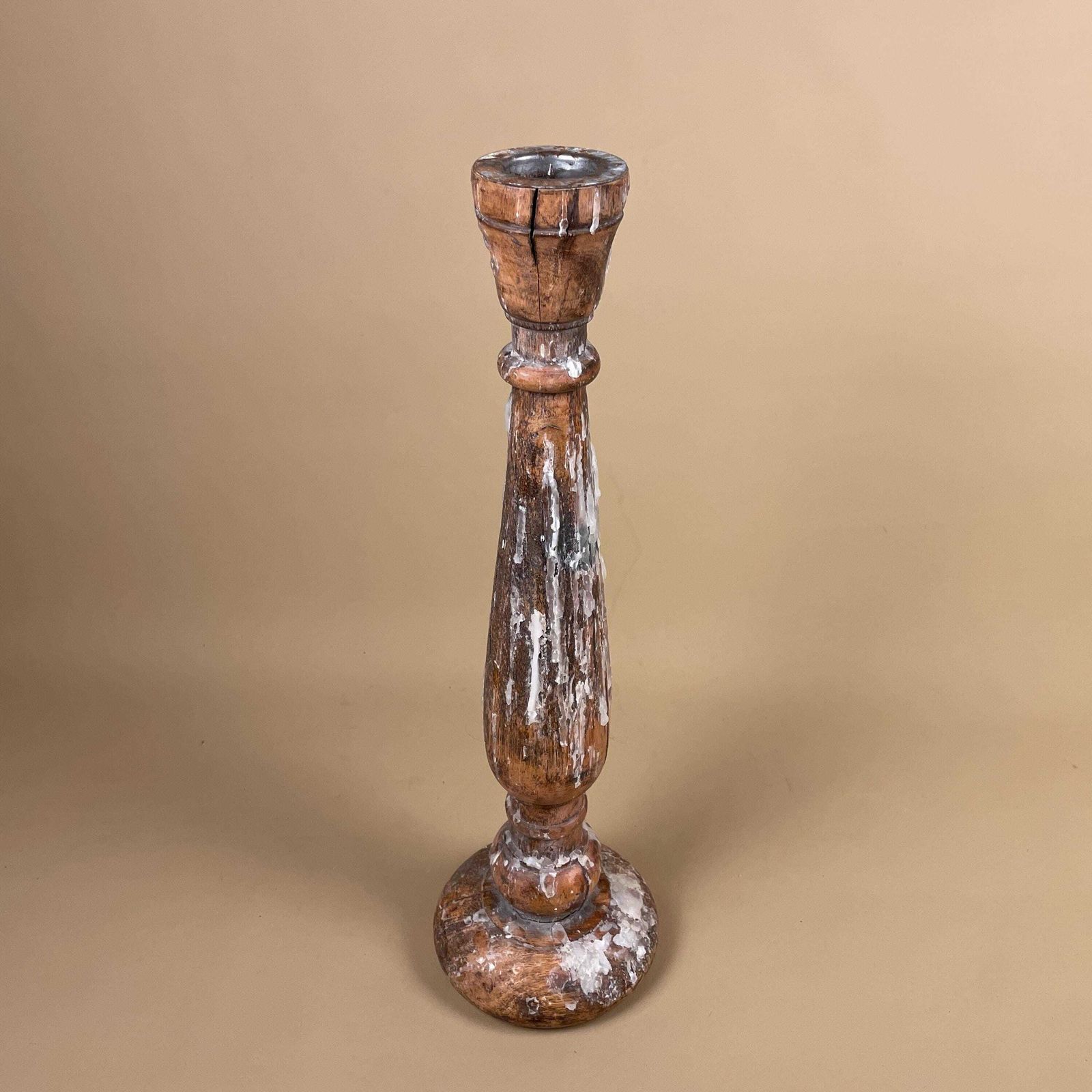 Home Decor Large Vintage Wooden Candlestick Holder Indian Hand Carved Candle Stick Old Wax Table Display Piece Prop. photo